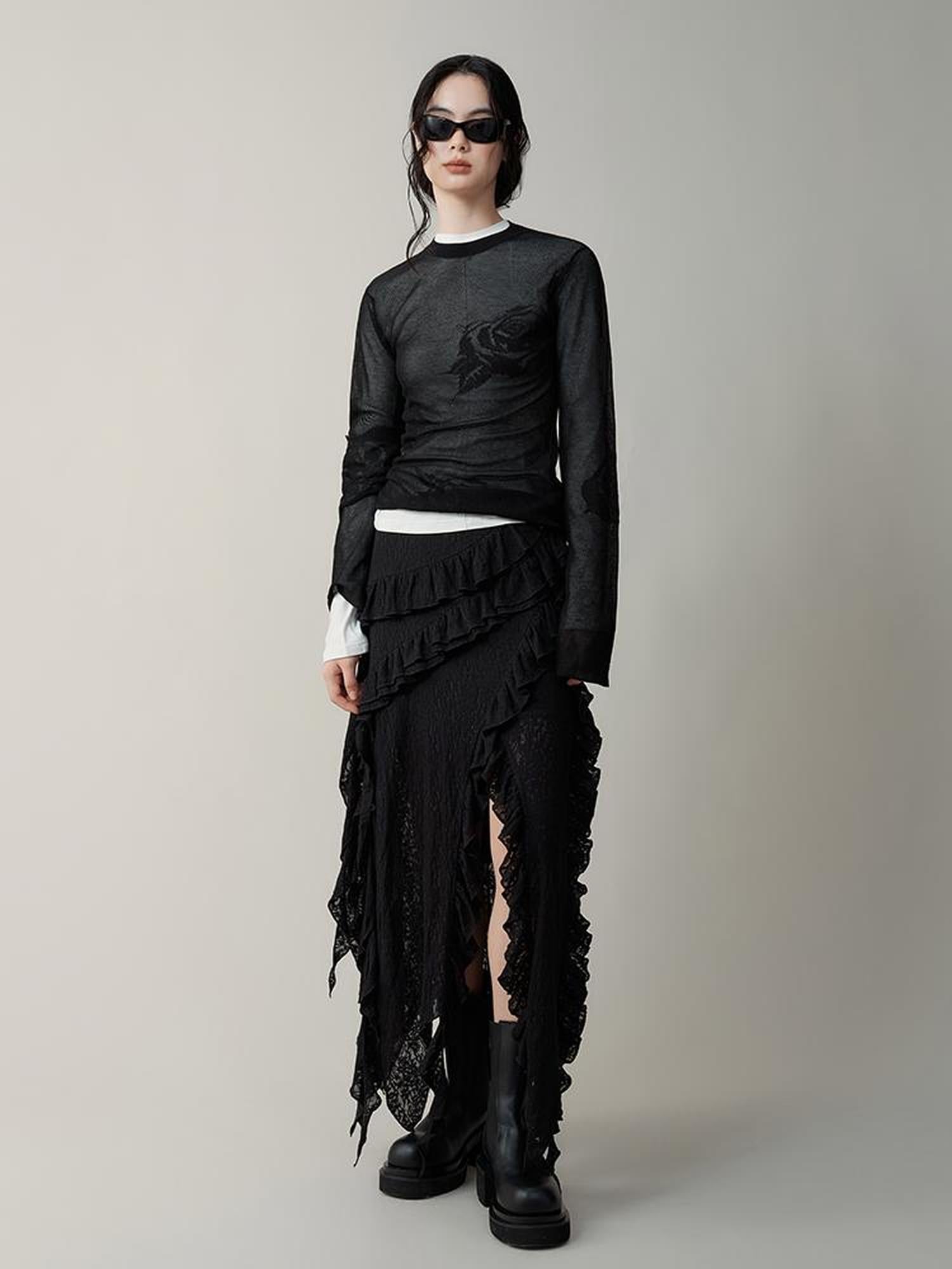 AnnoMundi Semi Sheer Rose Jacquard Knit Tee