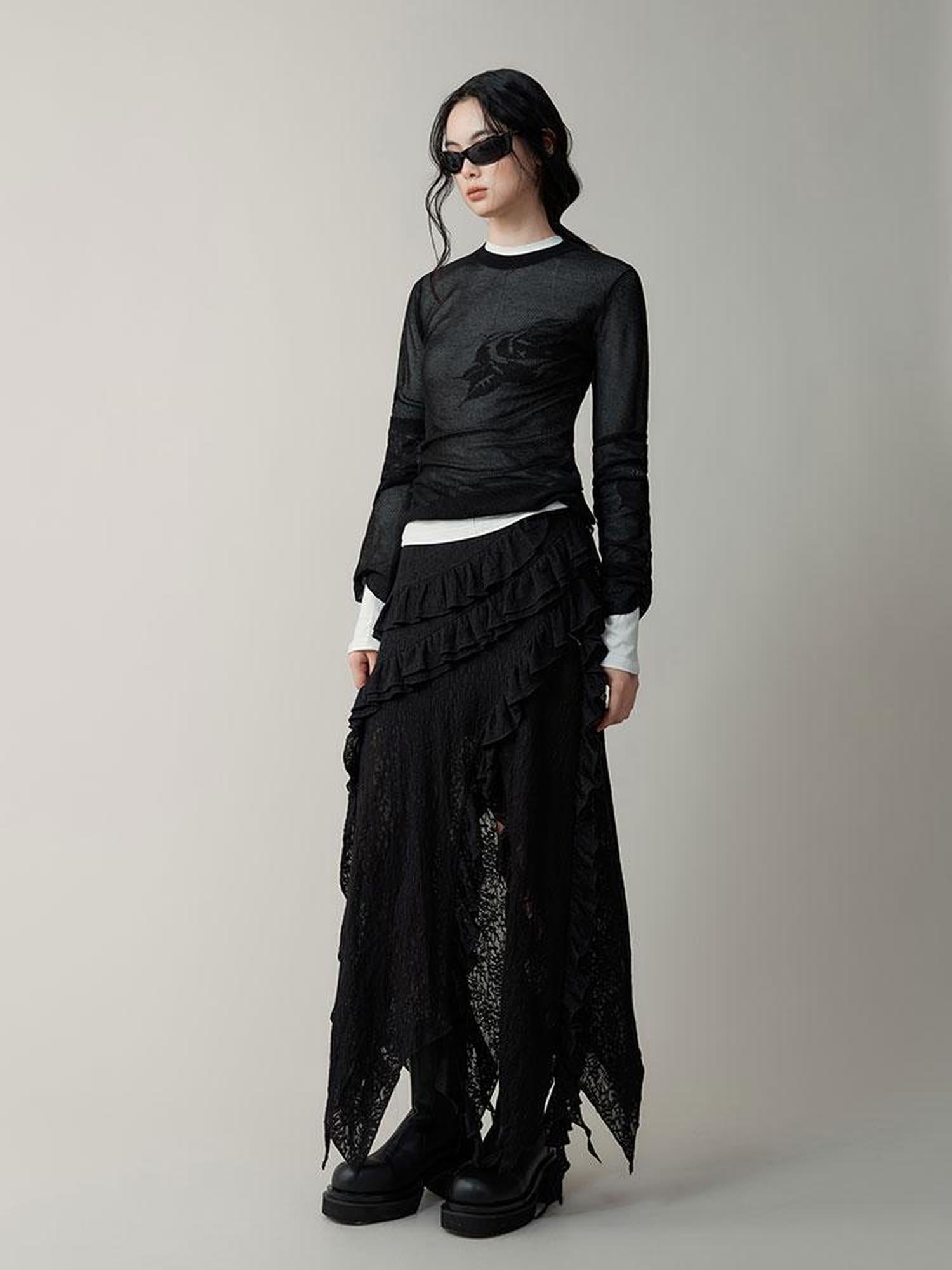 AnnoMundi Semi Sheer Rose Jacquard Knit Tee