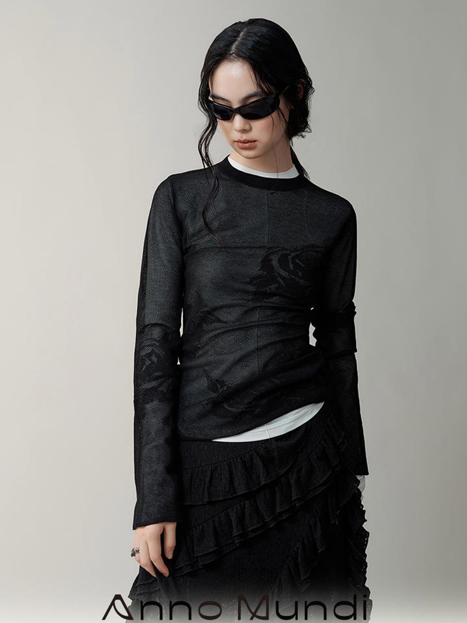 AnnoMundi Semi Sheer Rose Jacquard Knit Tee