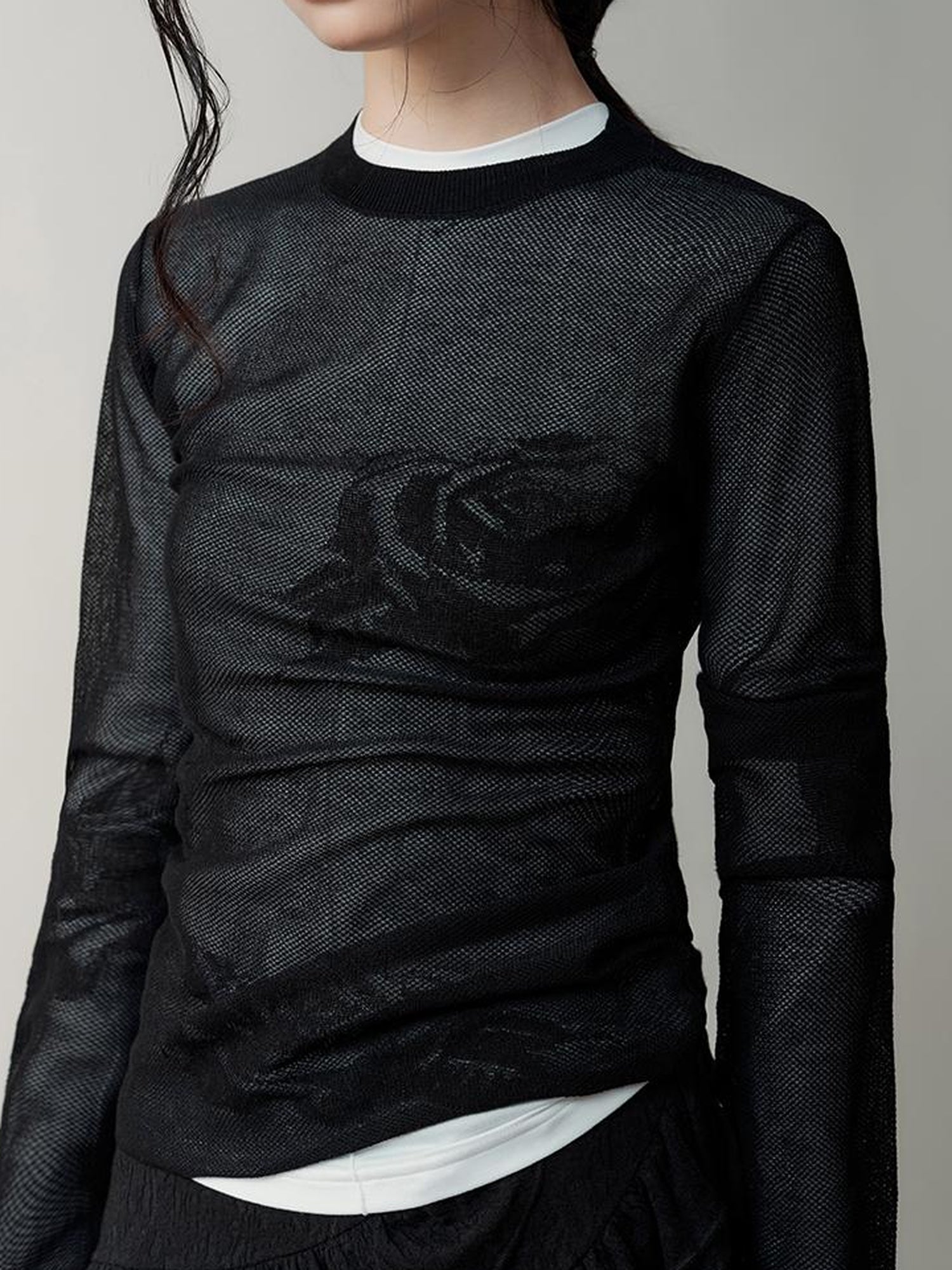 AnnoMundi Semi Sheer Rose Jacquard Knit Tee