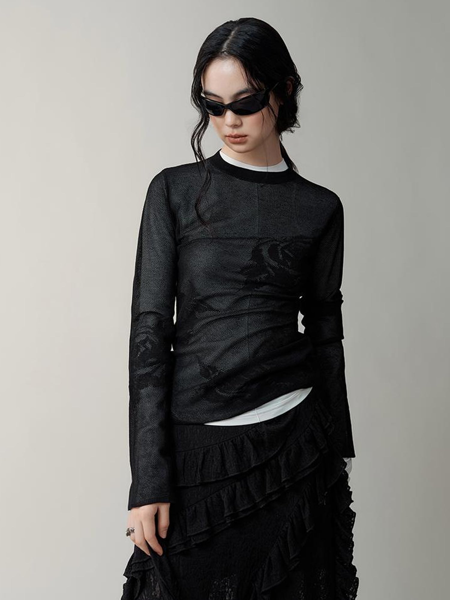 AnnoMundi Semi Sheer Rose Jacquard Knit Tee