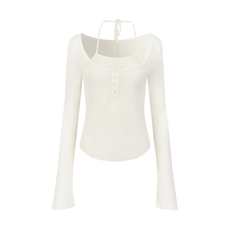 AnnoMundi Semi Sheer White Shell Bead Faux Layered Women&