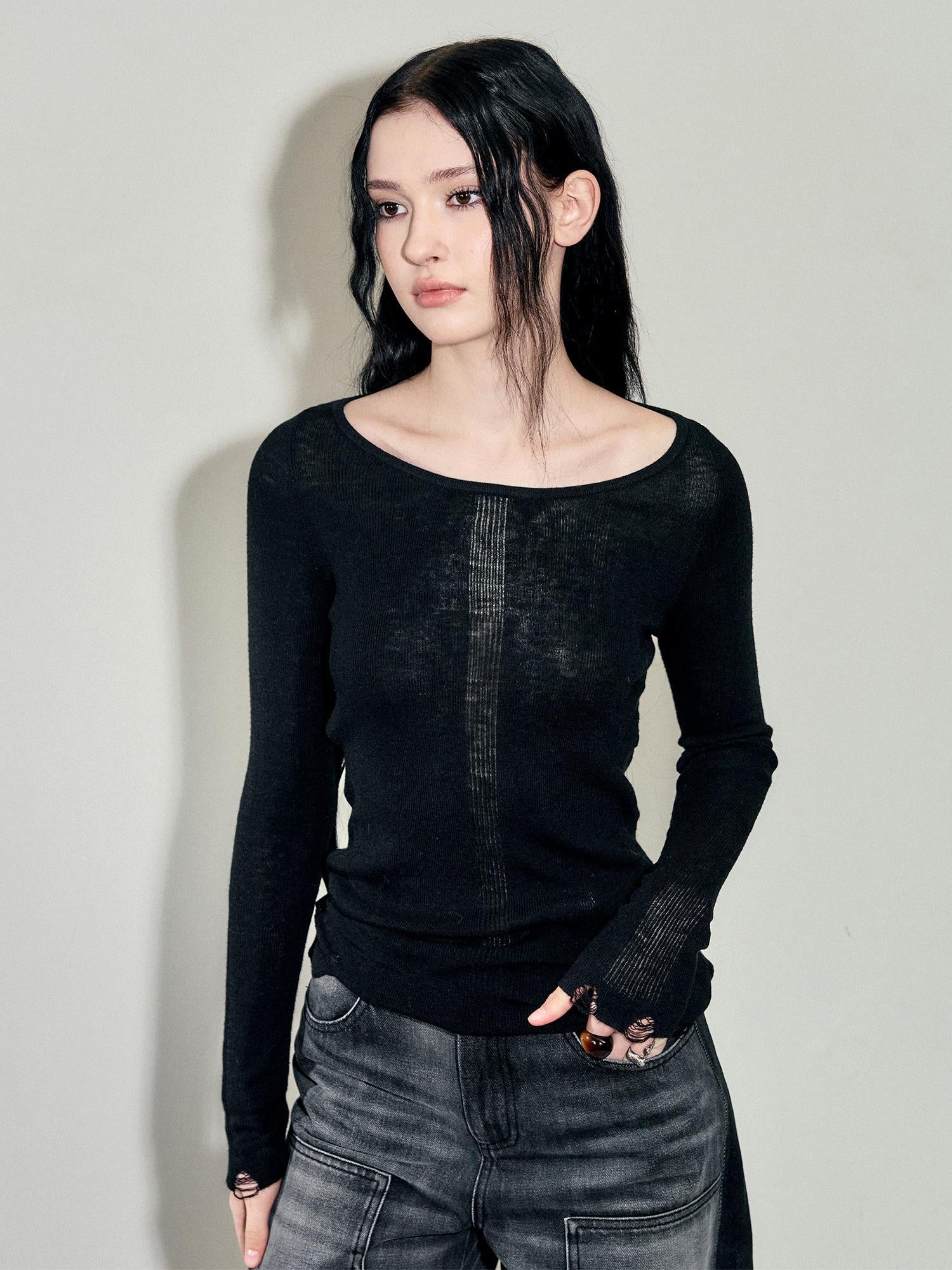 AnnoMundi Semi Sheer Wool Knit Sweater Winter Boho Casual Crewneck Top