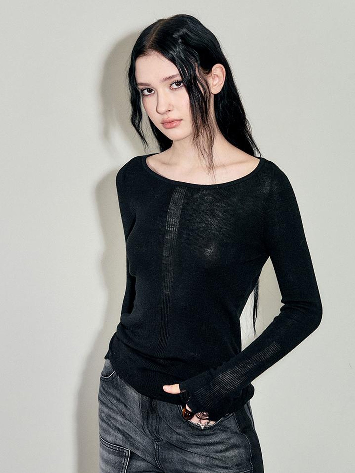 AnnoMundi Semi Sheer Wool Knit Sweater Winter Boho Casual Crewneck Top