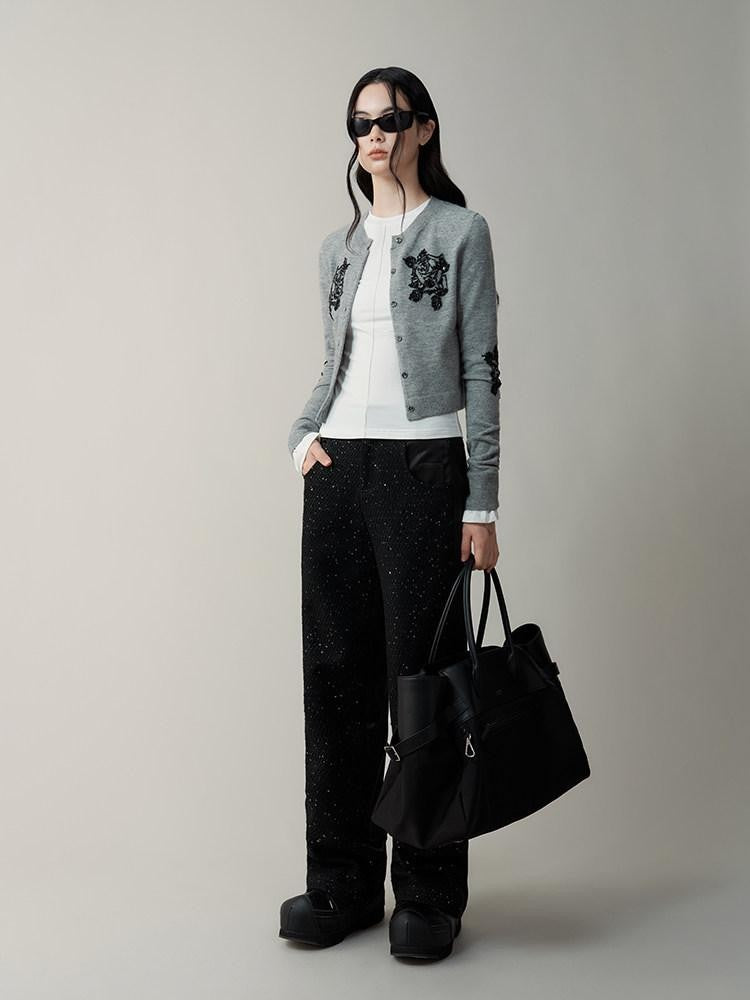 AnnoMundi Sequin Embellished 3D Embroidered Round Neck Women&