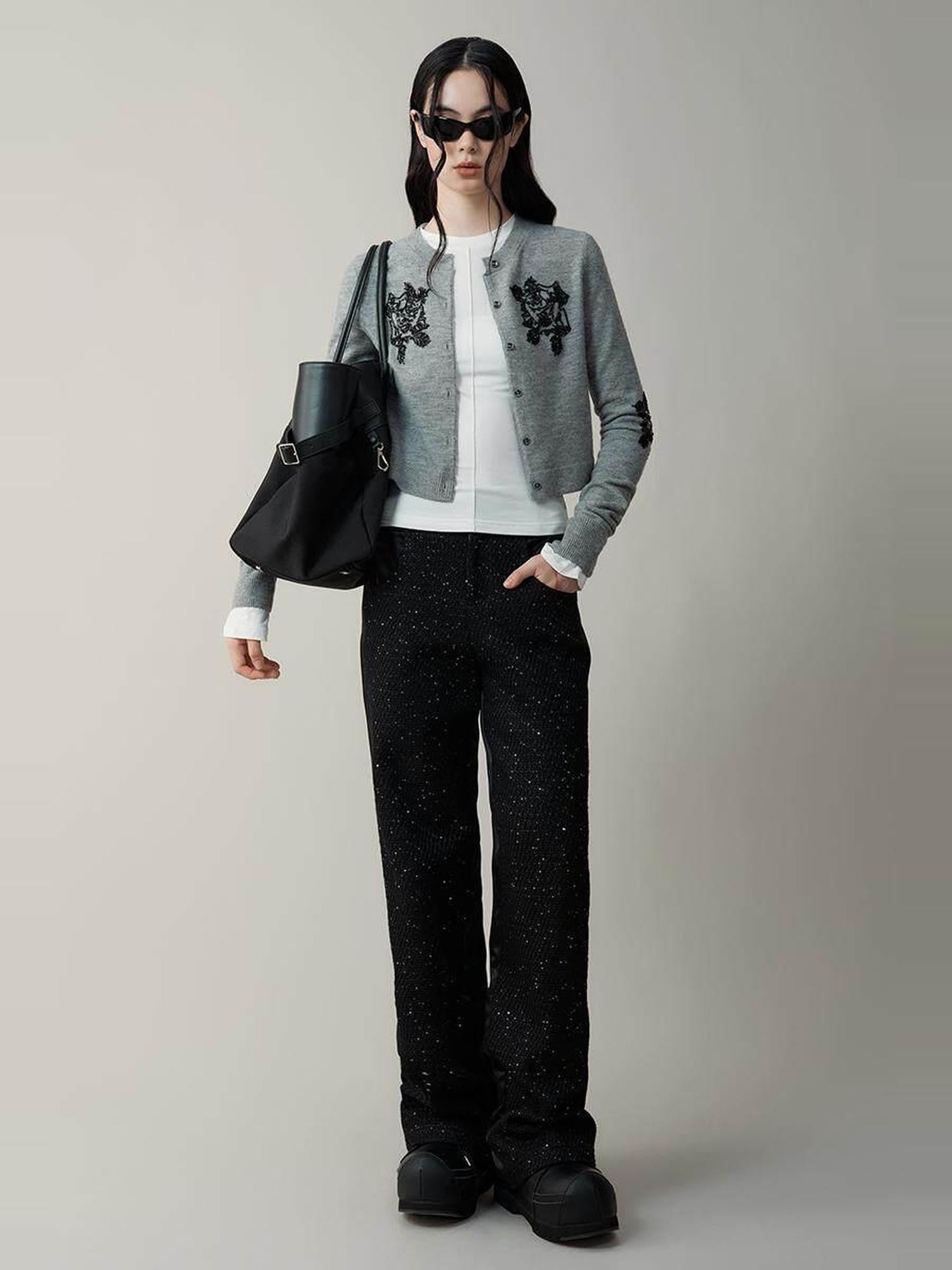 AnnoMundi Sequin Embellished 3D Embroidered Round Neck Women&