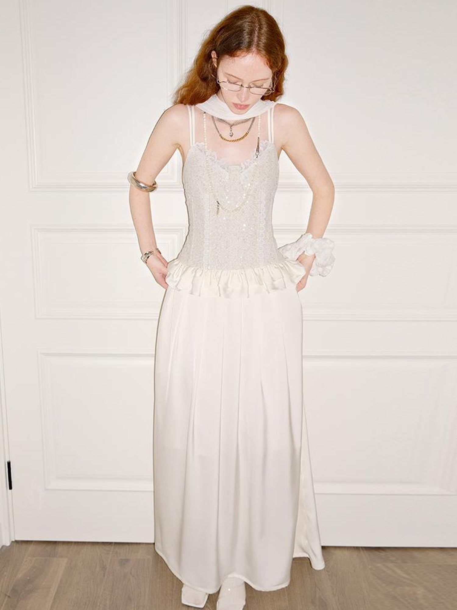 AnnoMundi Sequin Lace Slip Maxi Dress