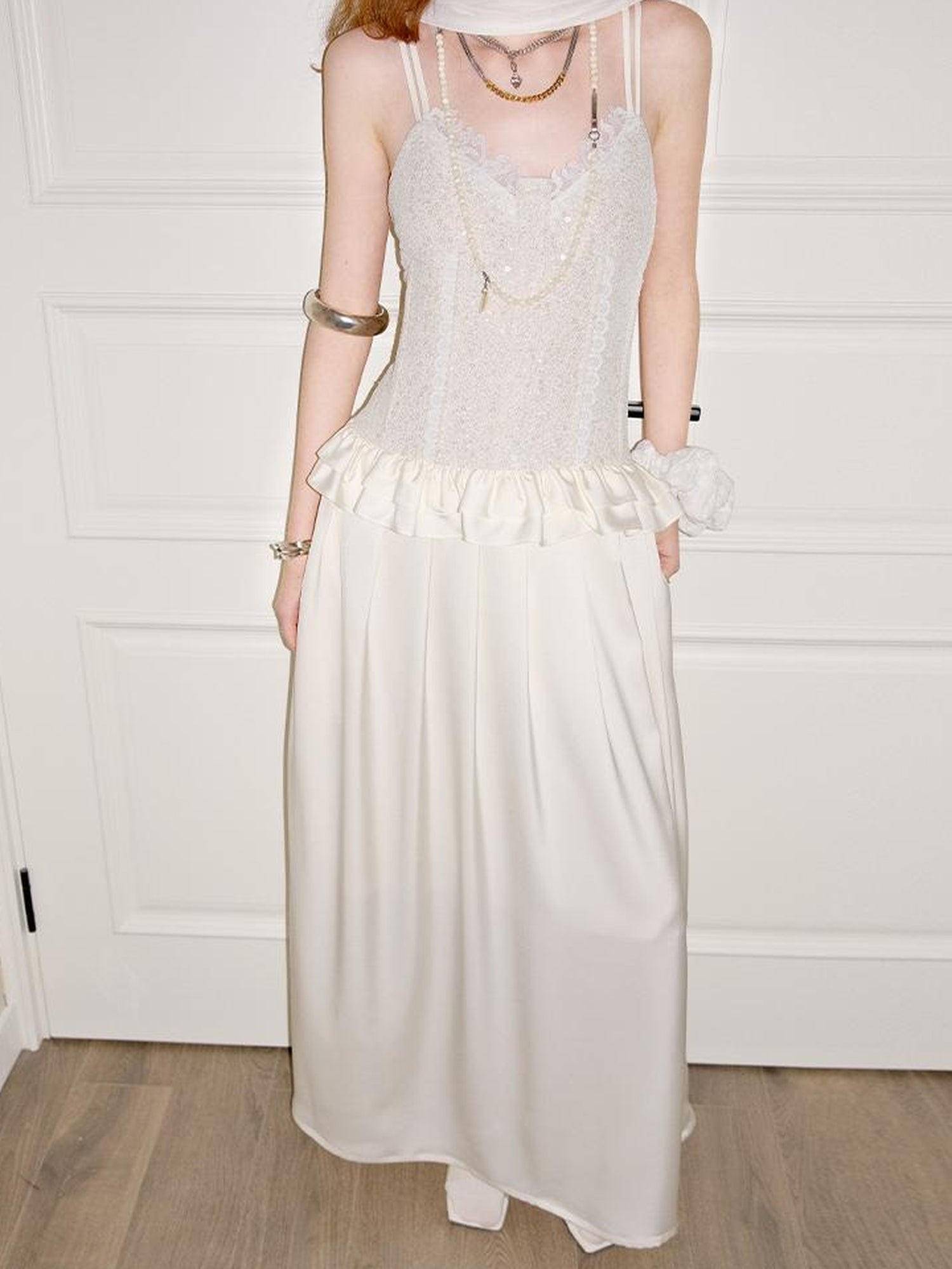 AnnoMundi Sequin Lace Slip Maxi Dress