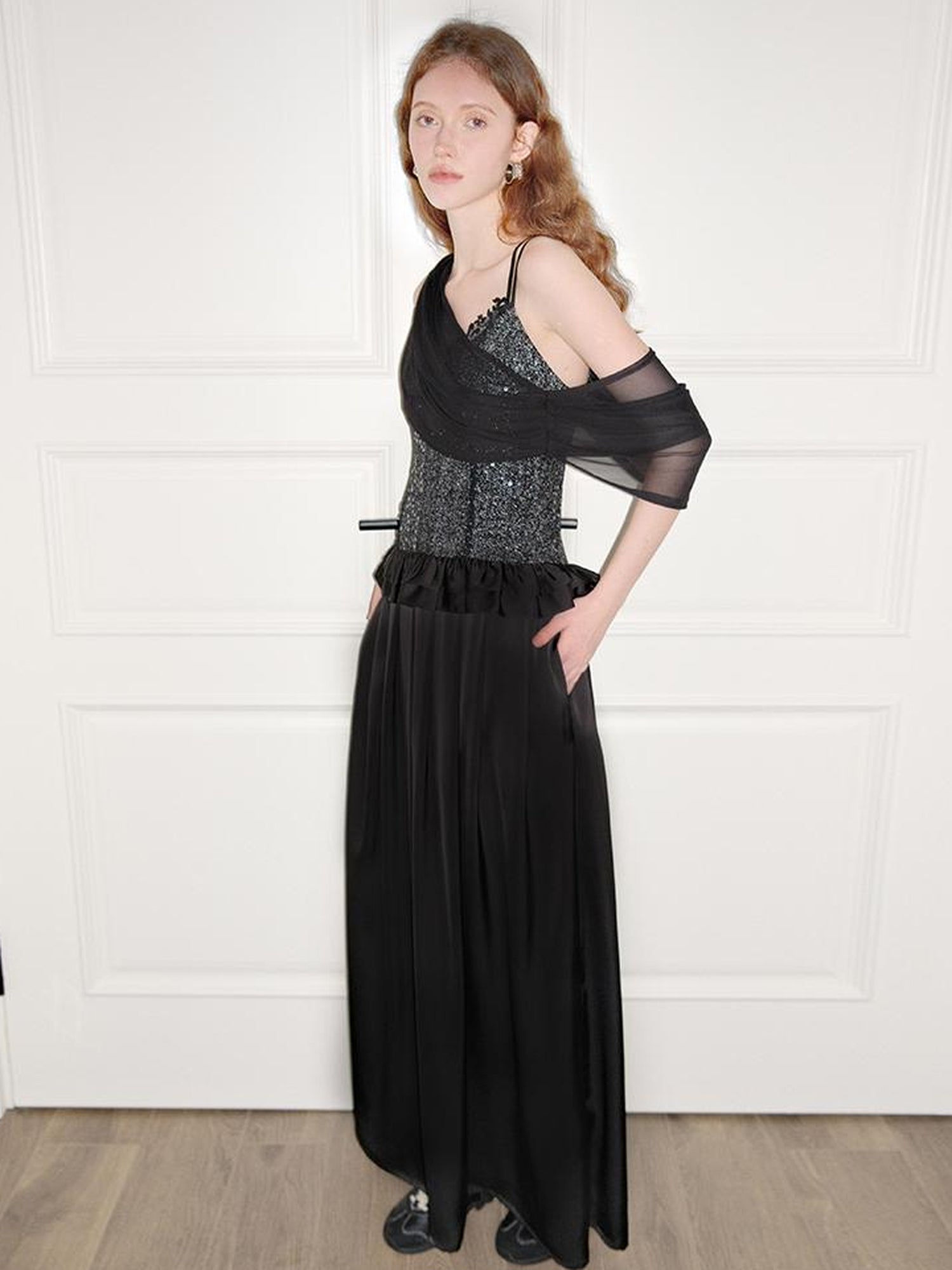 AnnoMundi Sequin Lace Slip Maxi Dress
