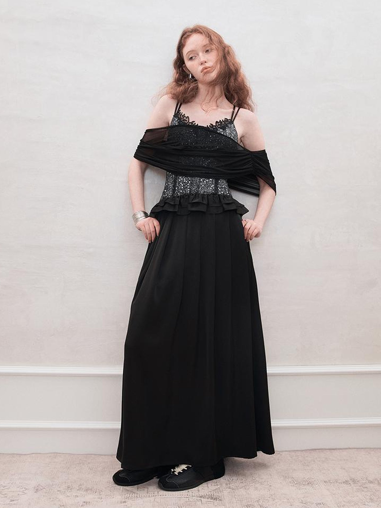 AnnoMundi Sequin Lace Slip Maxi Dress