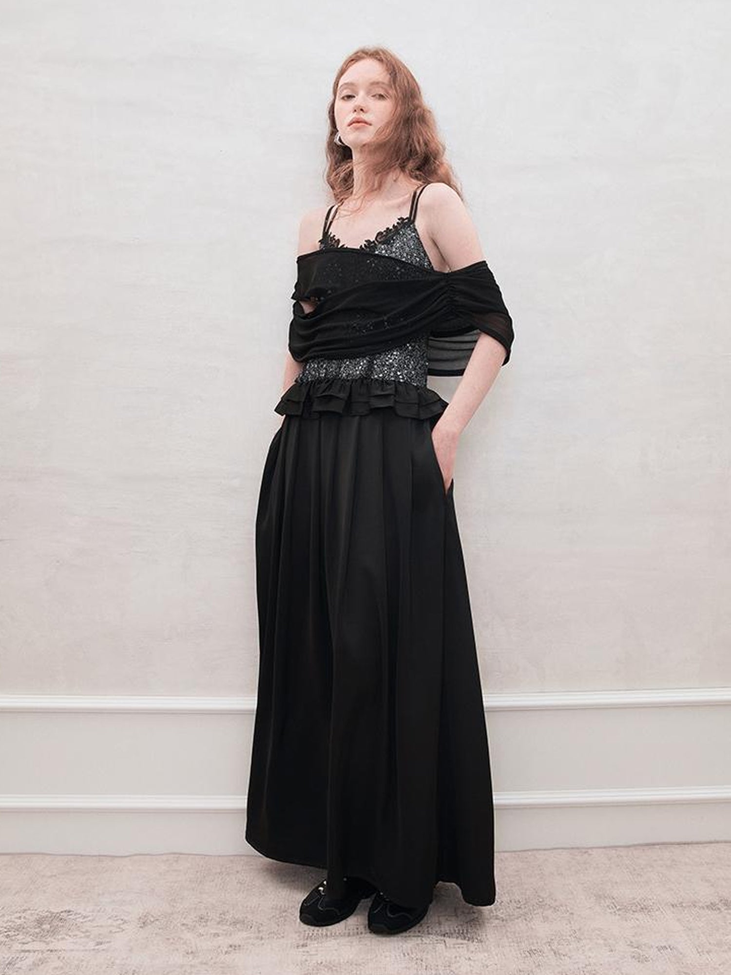 AnnoMundi Sequin Lace Slip Maxi Dress