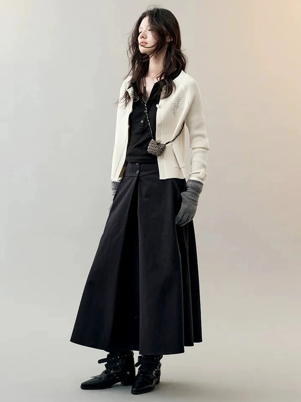 AnnoMundi Shadow Bird Embroidered Cardigan V-neck T-shirt Long Sleeve Cardigan