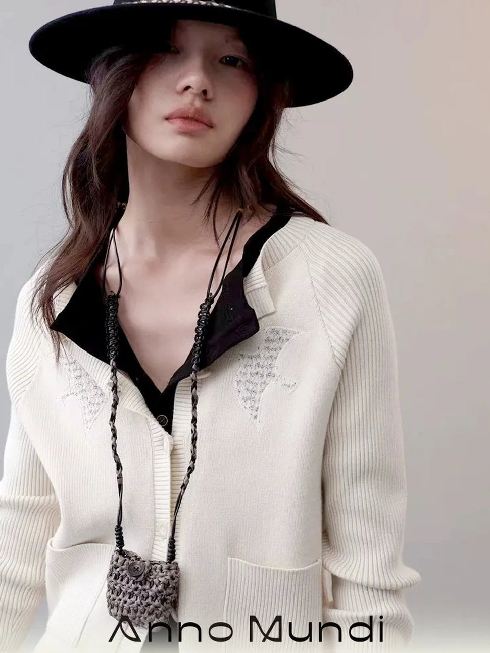AnnoMundi Shadow Bird Embroidered Cardigan V-neck T-shirt Long Sleeve Cardigan