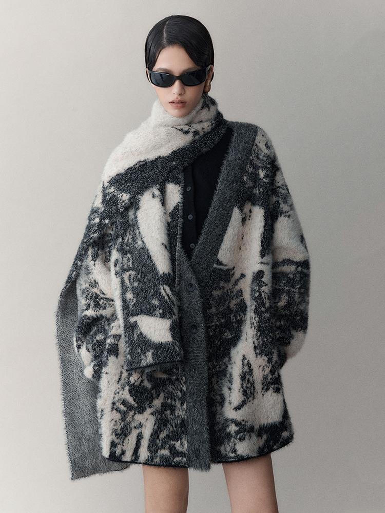 AnnoMundi Shadow Bloom Loose Knit Cardigan Coat