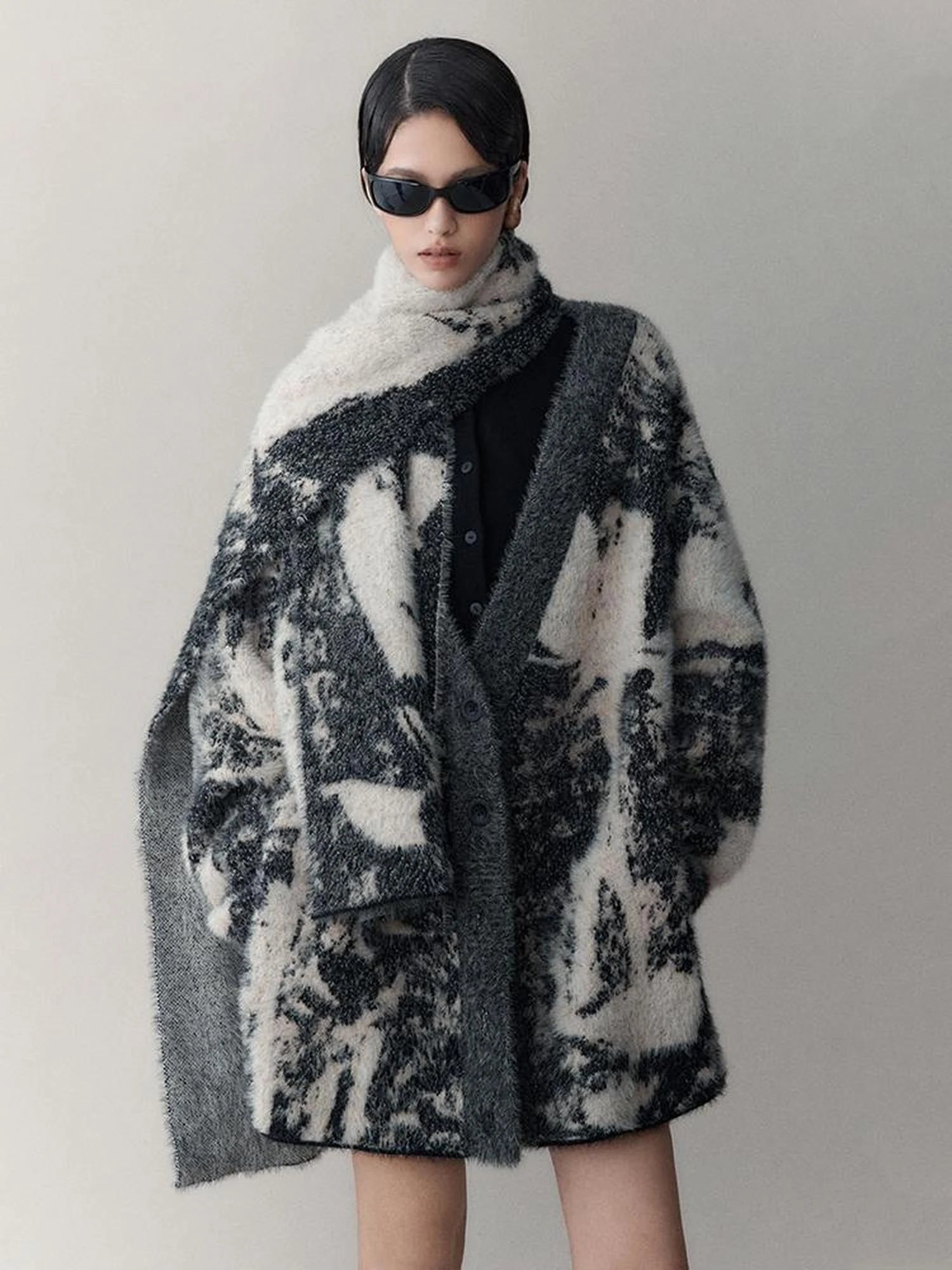 Shadow Bloom Loose Knit Cardigan Coat