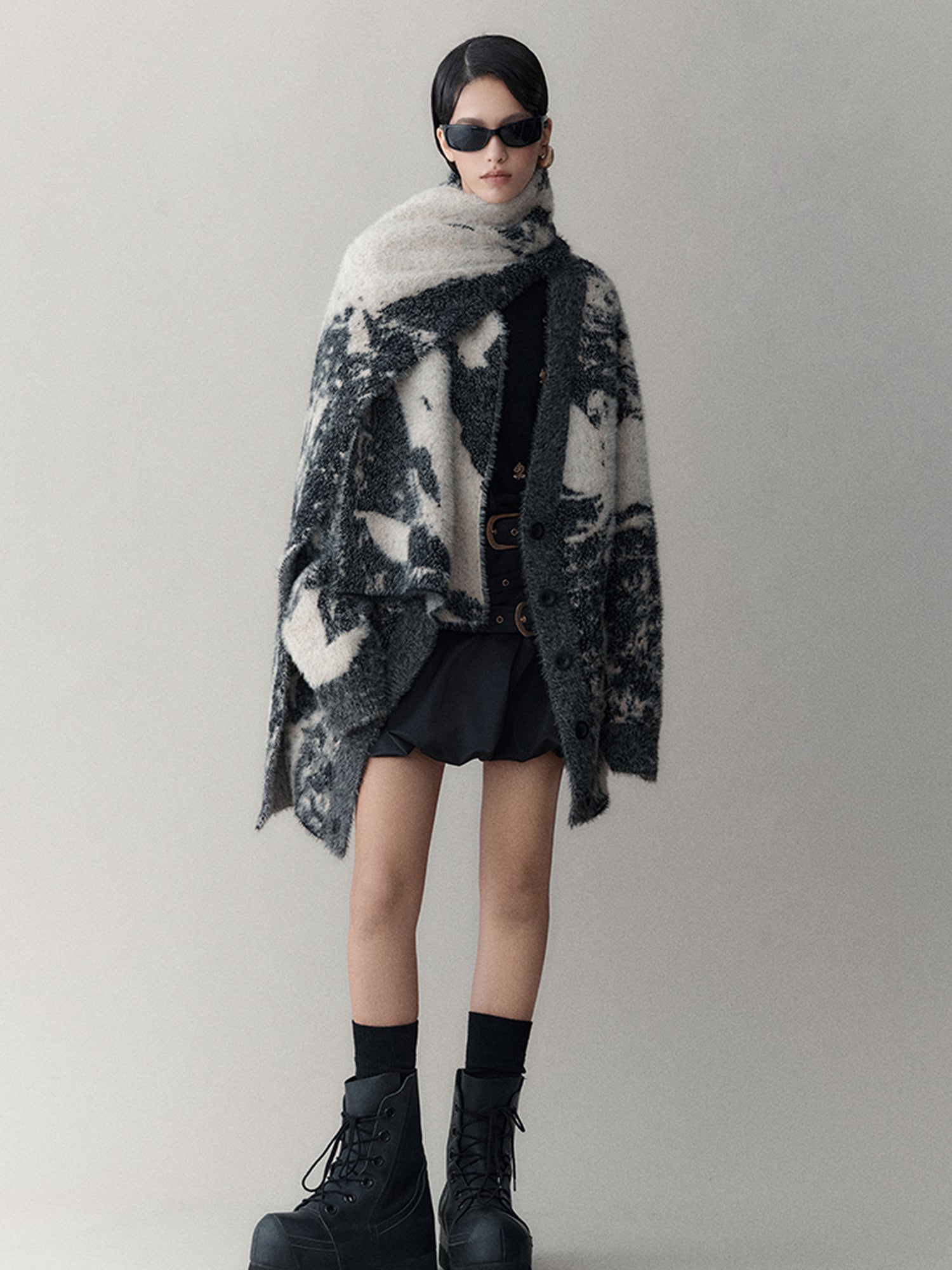 AnnoMundi Shadow Bloom Loose Knit Cardigan Coat