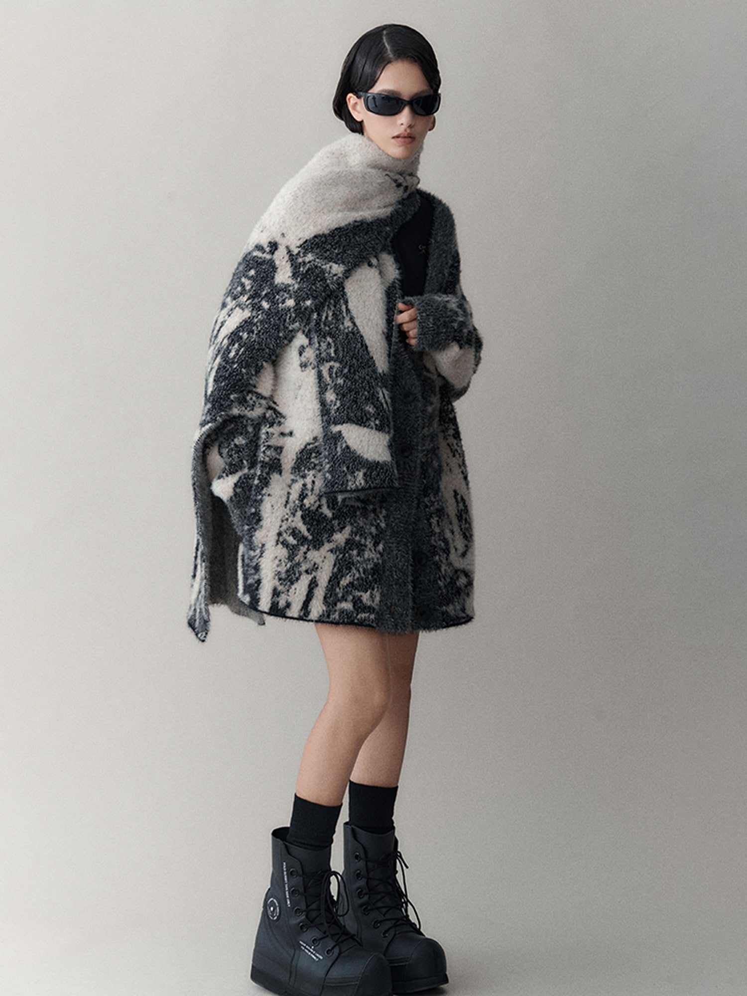 AnnoMundi Shadow Bloom Loose Knit Cardigan Coat