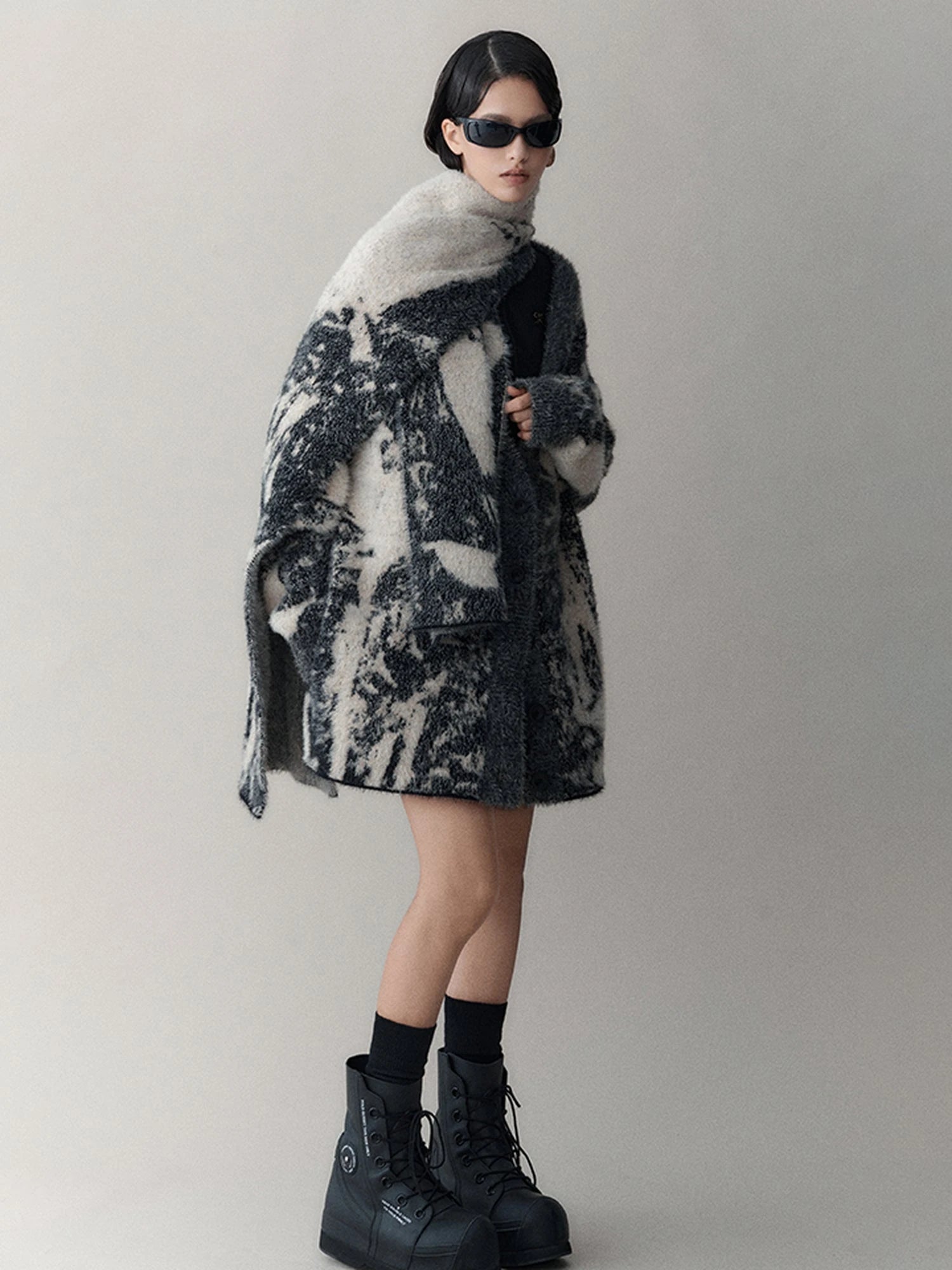 Shadow Bloom Loose Knit Cardigan Coat