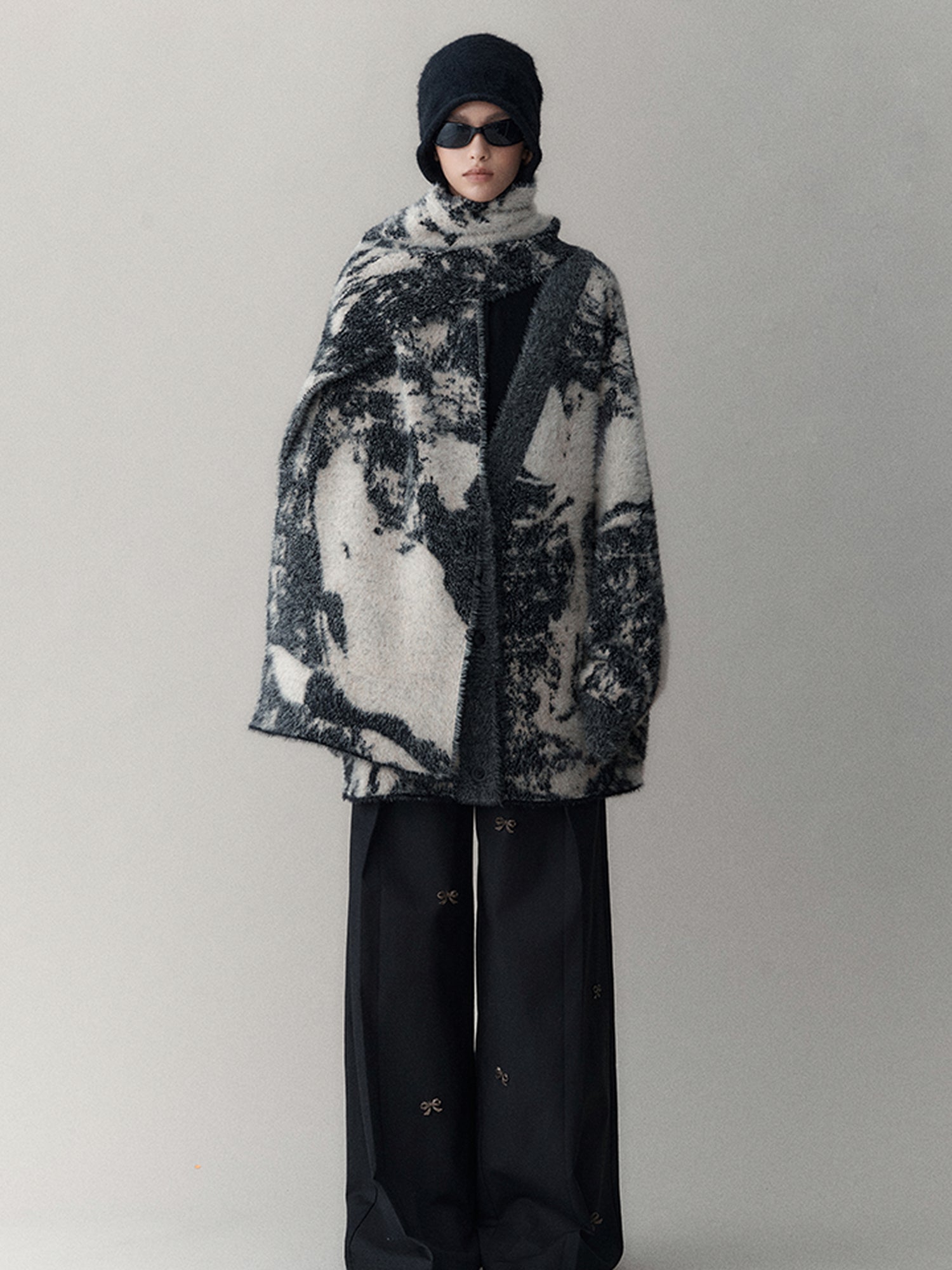 AnnoMundi Shadow Bloom Loose Knit Cardigan Coat