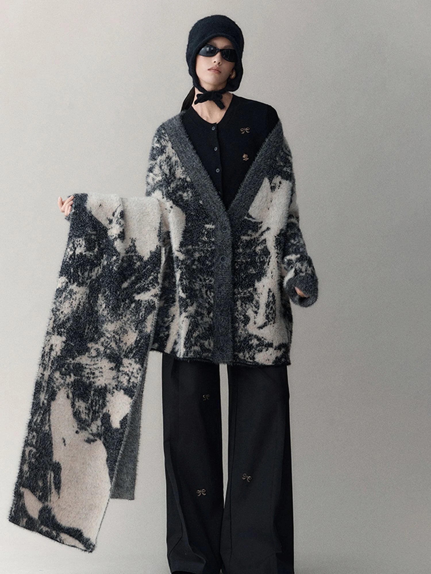 Shadow Bloom Loose Knit Cardigan Coat
