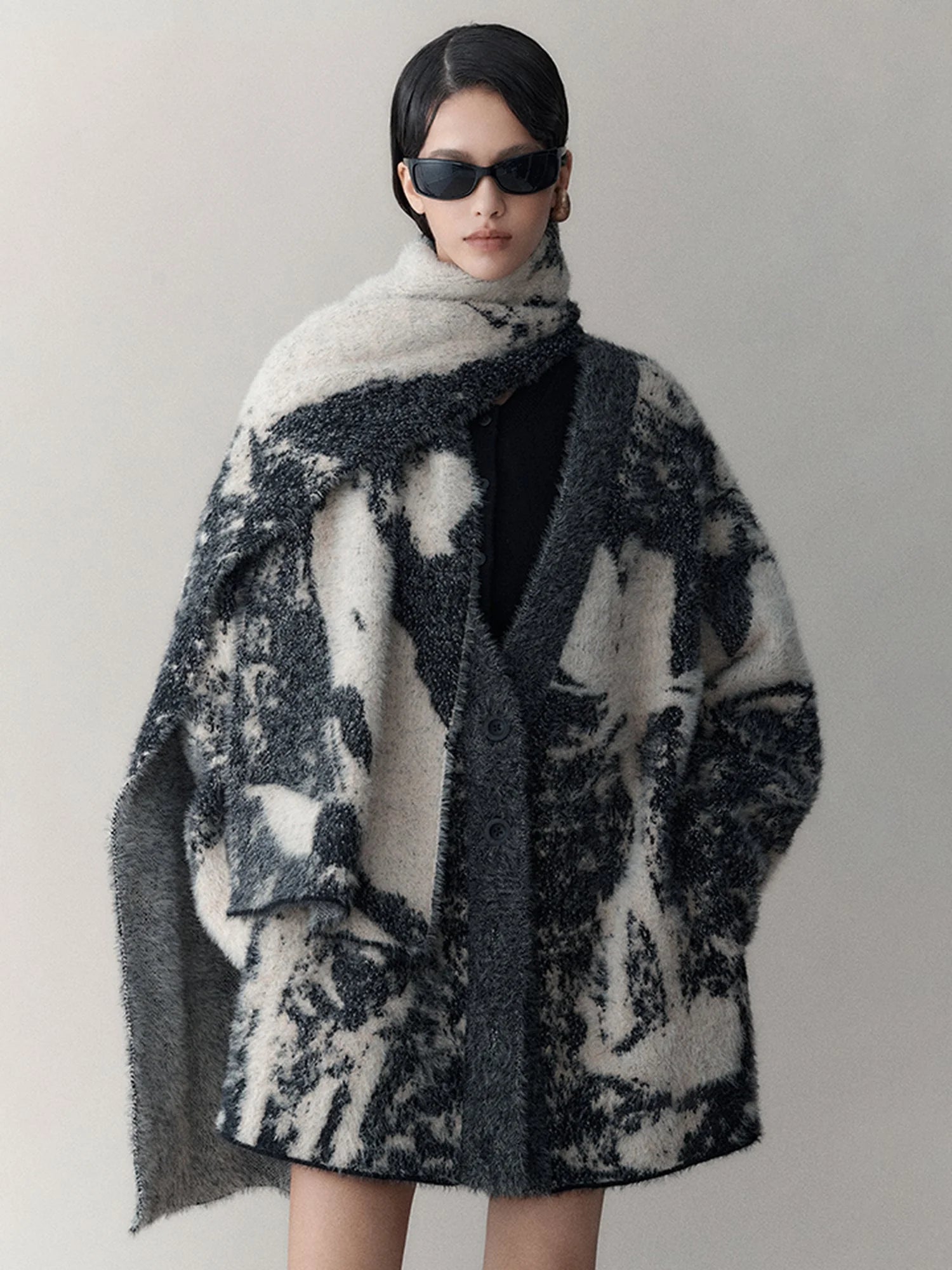 Shadow Bloom Loose Knit Cardigan Coat