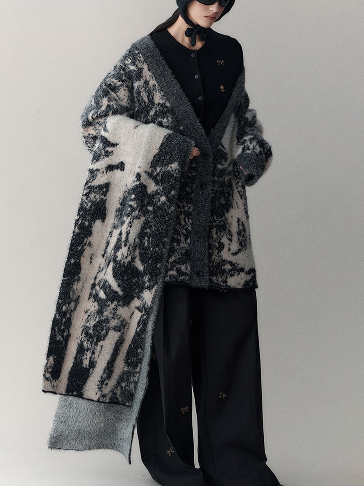 AnnoMundi Shadow Bloom Loose Knit Cardigan Coat