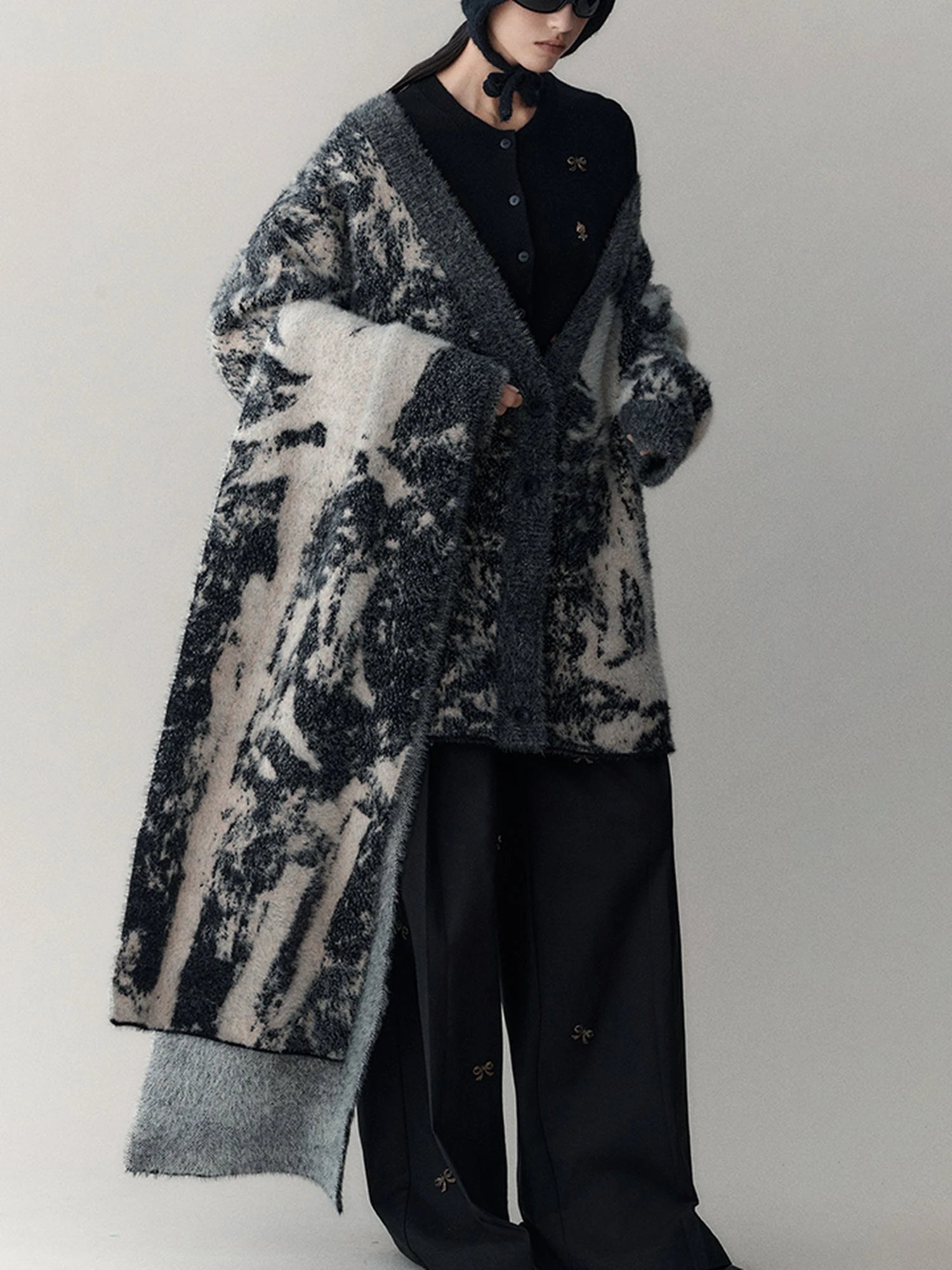 Shadow Bloom Loose Knit Cardigan Coat
