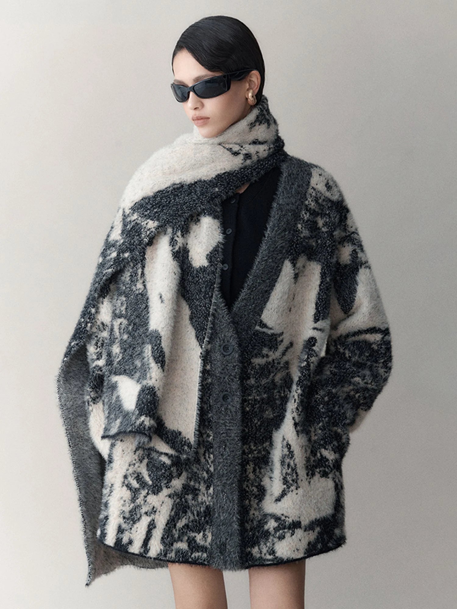 Shadow Bloom Loose Knit Cardigan Coat