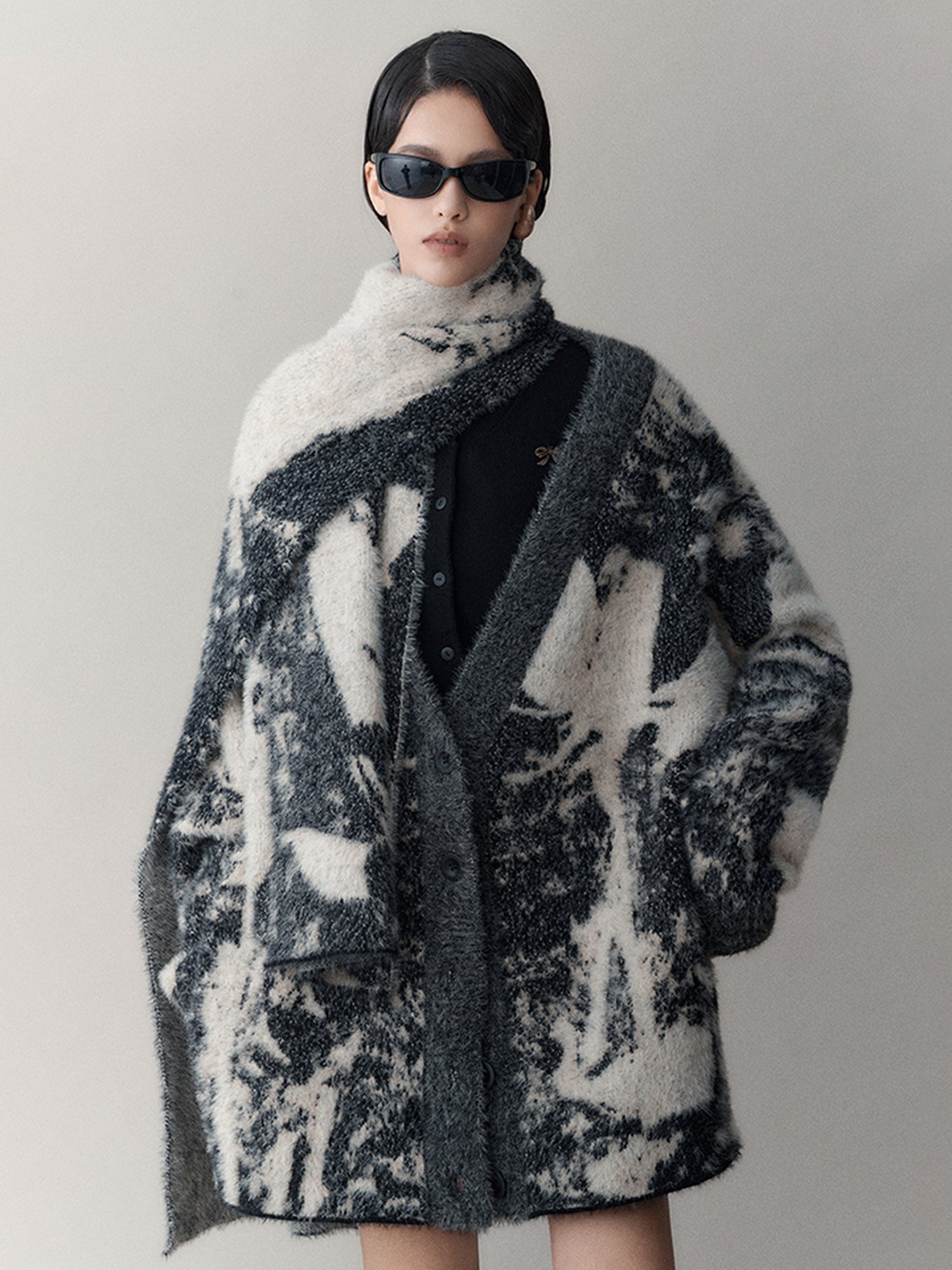 AnnoMundi Shadow Bloom Loose Knit Cardigan Coat