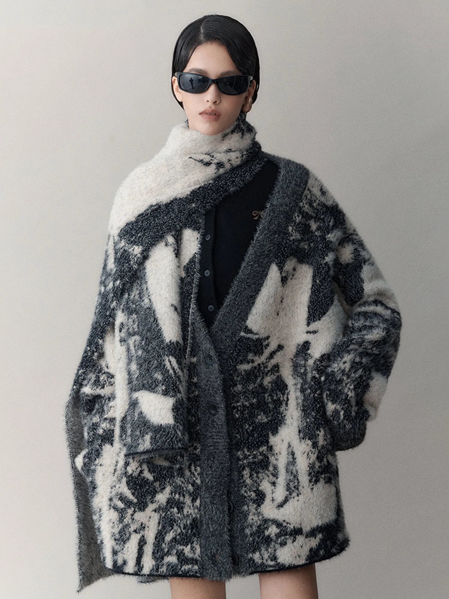 Shadow Bloom Loose Knit Cardigan Coat