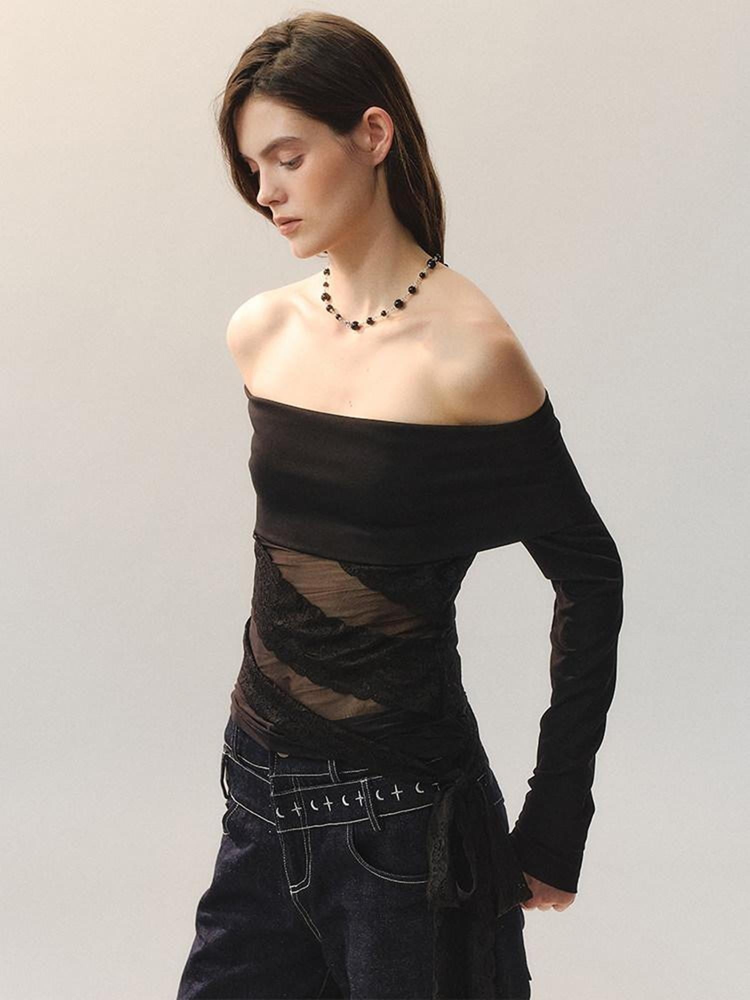 AnnoMundi Sheer Black Lace Spliced Fitted Women&