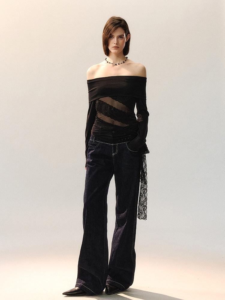 AnnoMundi Sheer Black Lace Spliced Fitted Women&