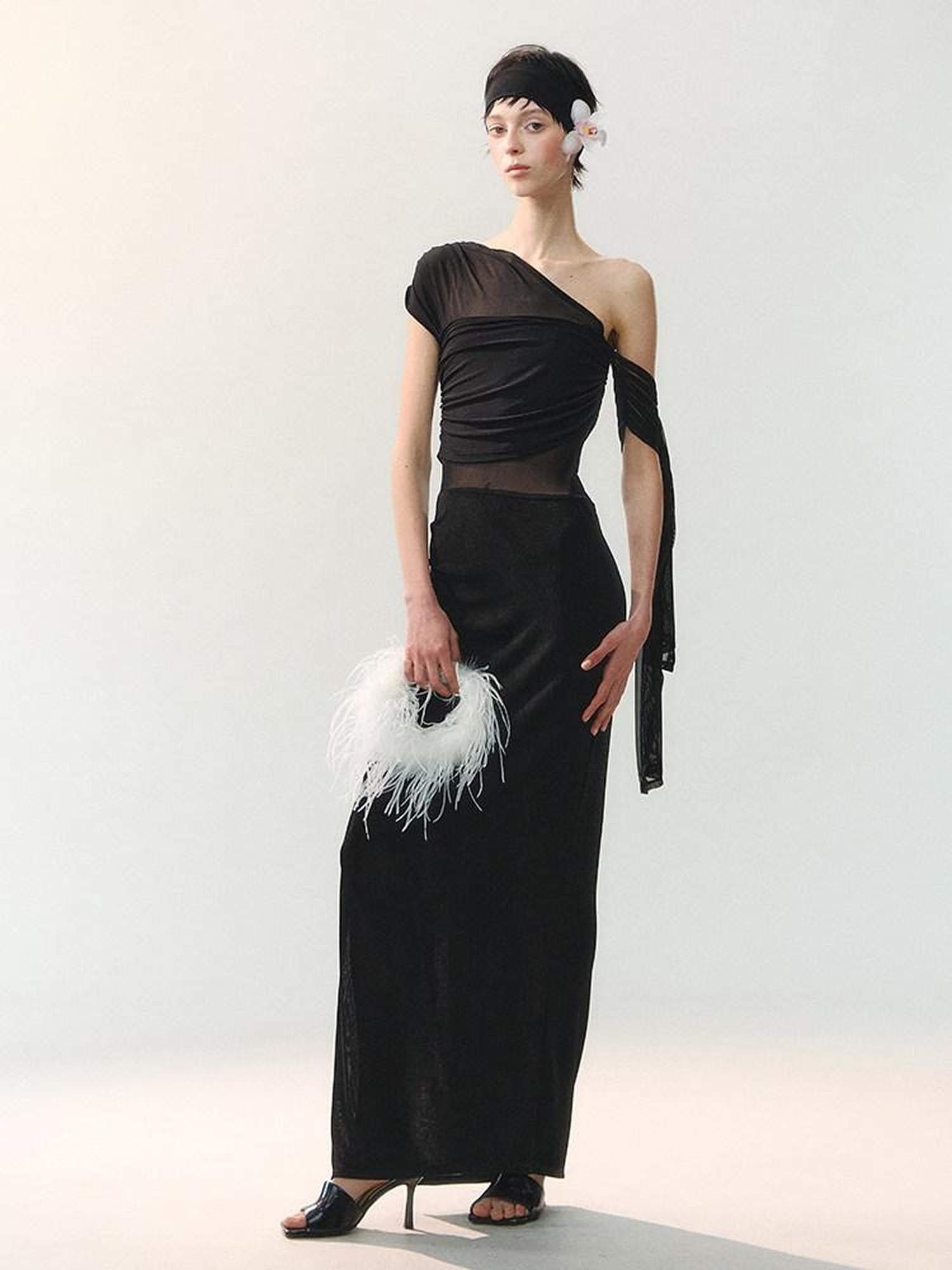 AnnoMundi Sheer Dark Pattern Asymmetrical Draped Women&