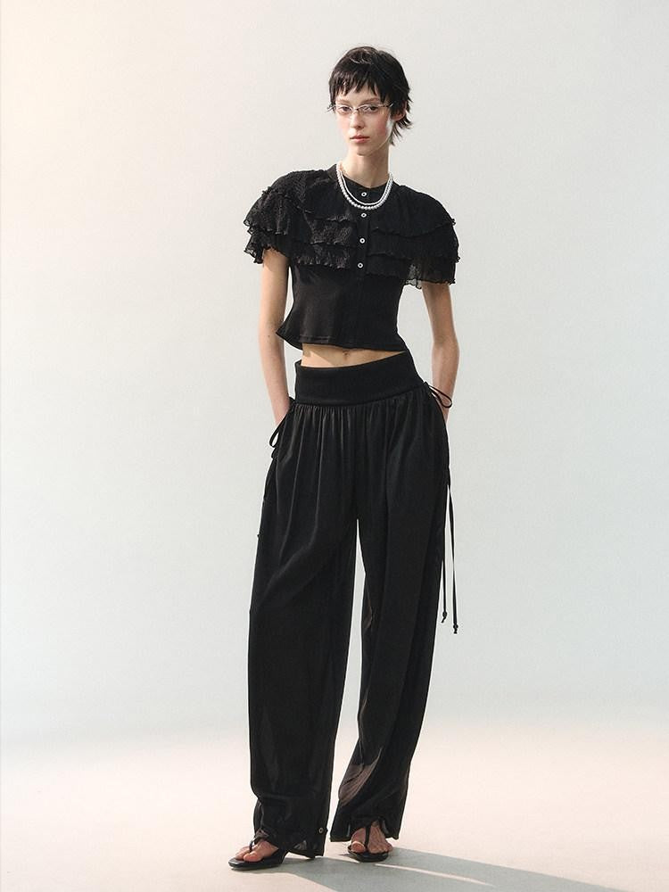 AnnoMundi Sheer Layered Lace Trim Vintage Shawl Style Crop Women&