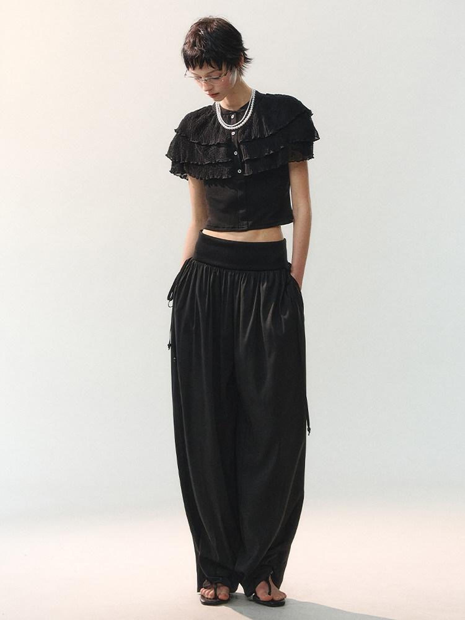 AnnoMundi Sheer Layered Lace Trim Vintage Shawl Style Crop Women&