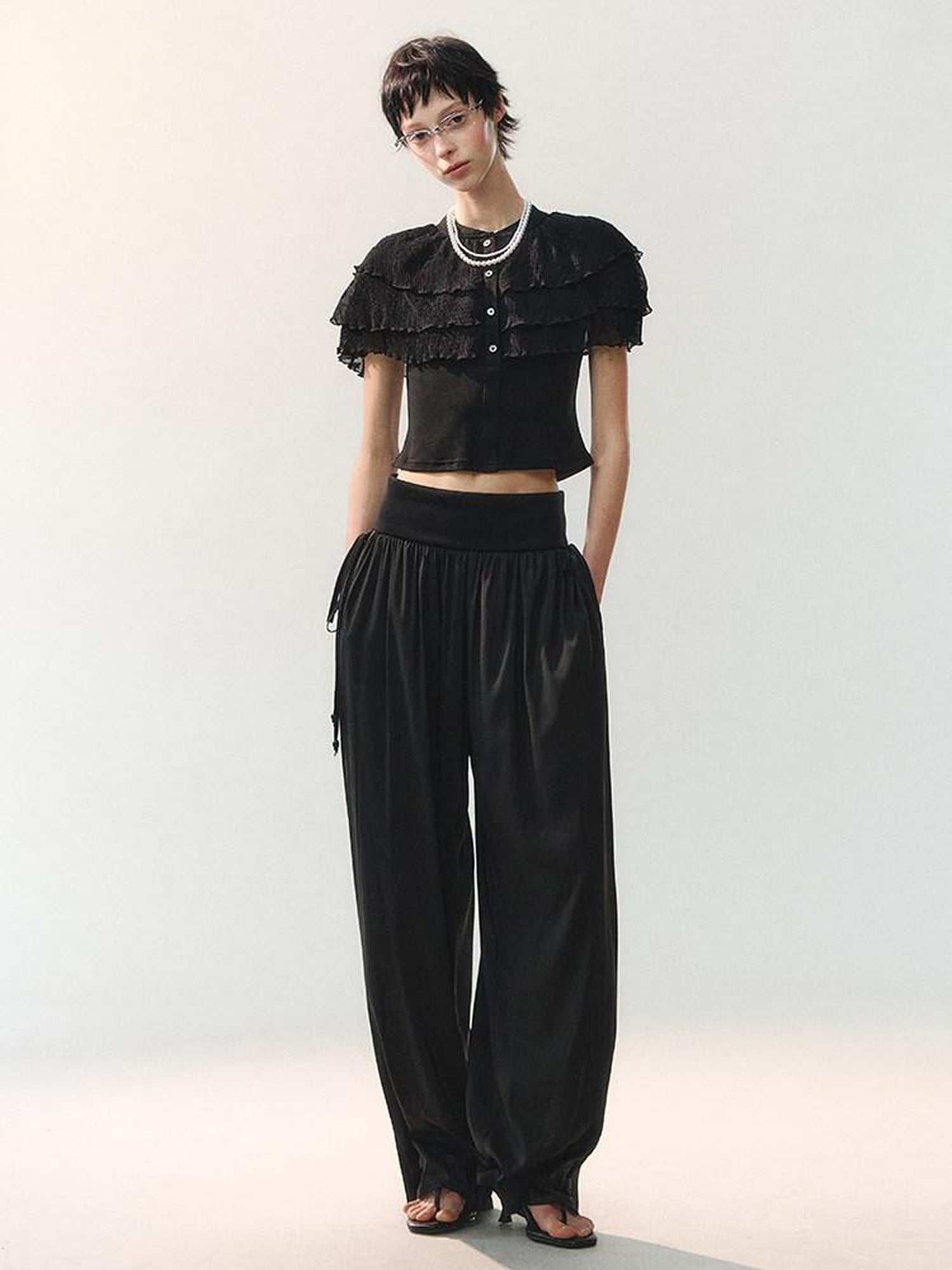 AnnoMundi Sheer Layered Lace Trim Vintage Shawl Style Crop Women&