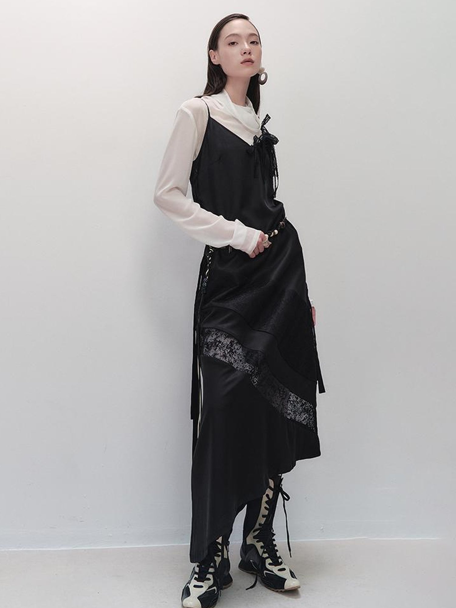AnnoMundi Sheer Pearl Chiffon French Top V-Neck T-Shirt Long Sleeve