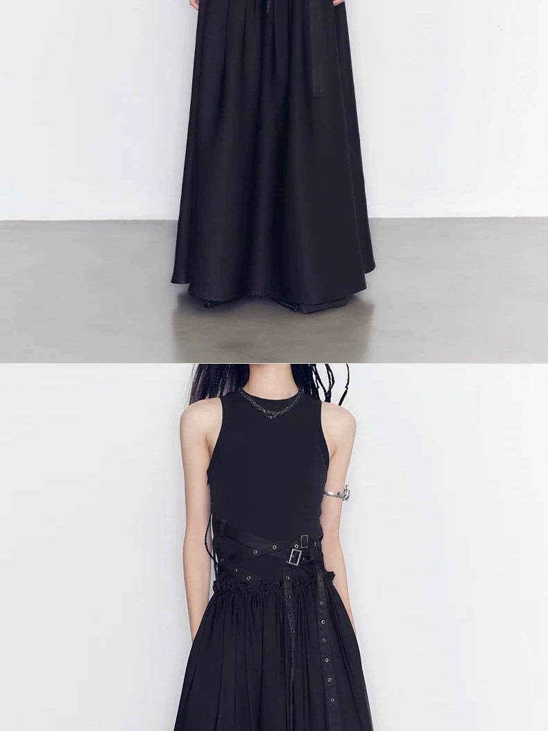 AnnoMundi Slim Cotton Stretch Sexy Round Neck Sleeveless Black Pullover Maxi Dresses