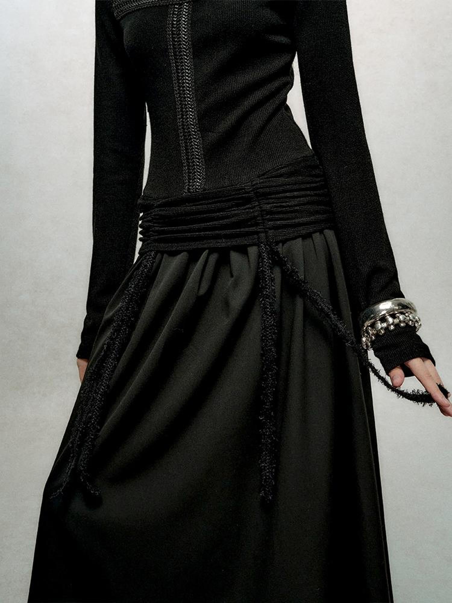 AnnoMundi Slim Fit High Neck Ribbed Knit Dress With Ruffle Detail