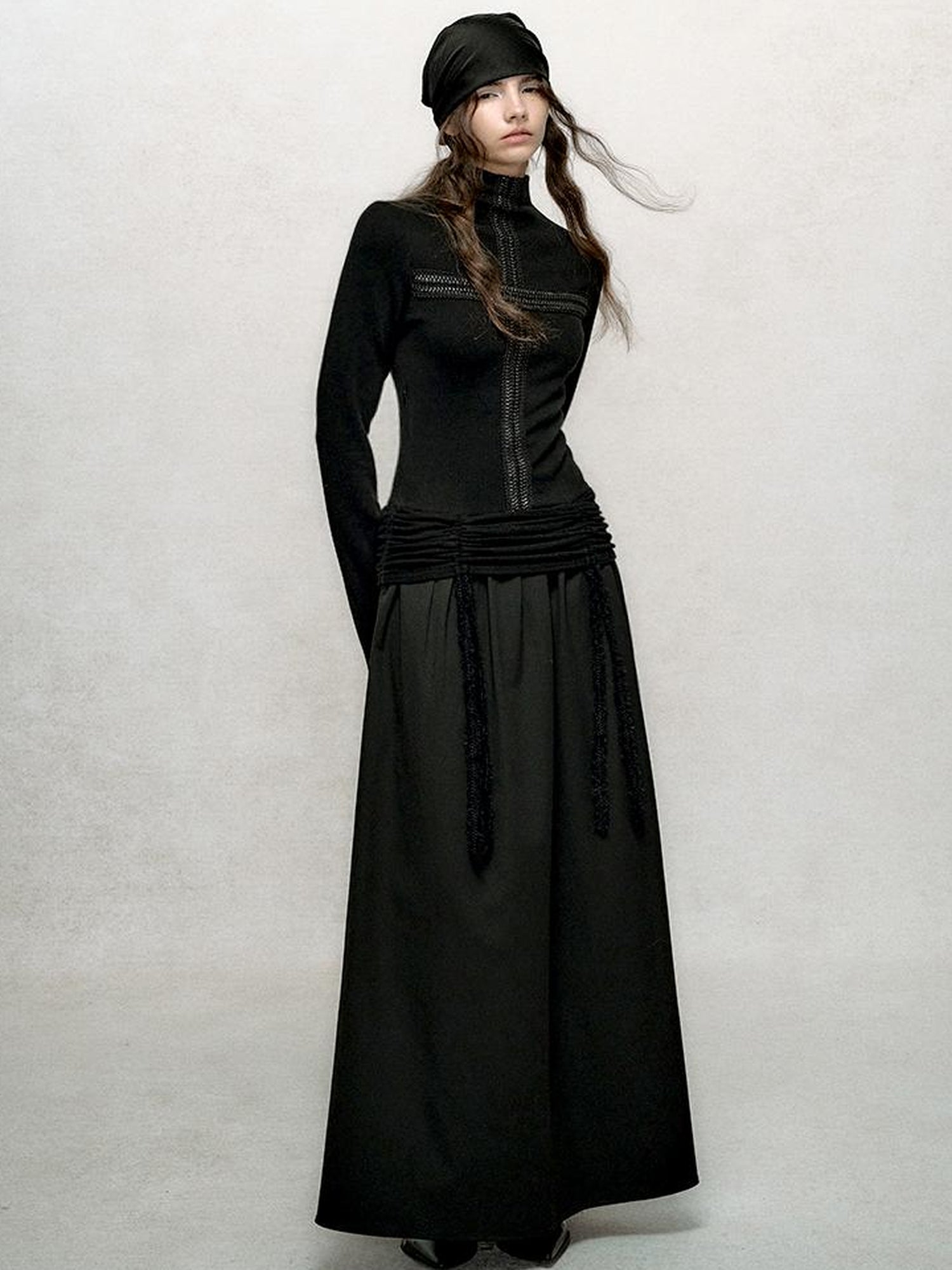 AnnoMundi Slim Fit High Neck Ribbed Knit Dress With Ruffle Detail