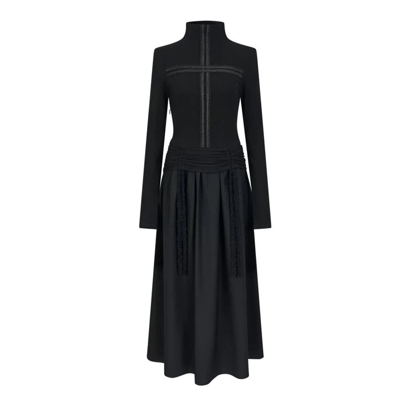 AnnoMundi_Slim_Fit_High_Neck_Ribbed_Knit_Dress_With_Ruffle_Detail_MISSTT