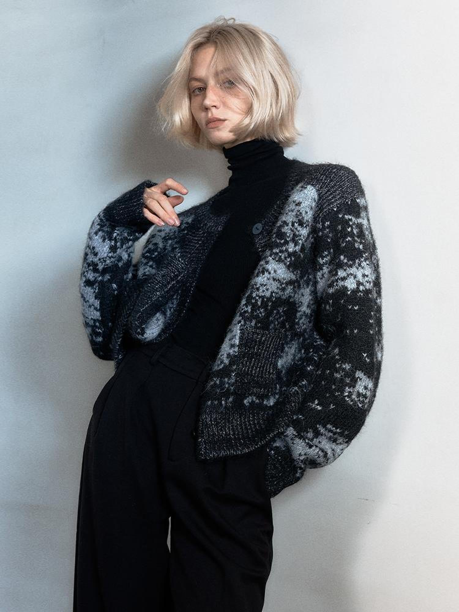 AnnoMundi Soft Alpaca Blend Textured Knit Cardigan V-Neck T-Shirt Long Sleeve