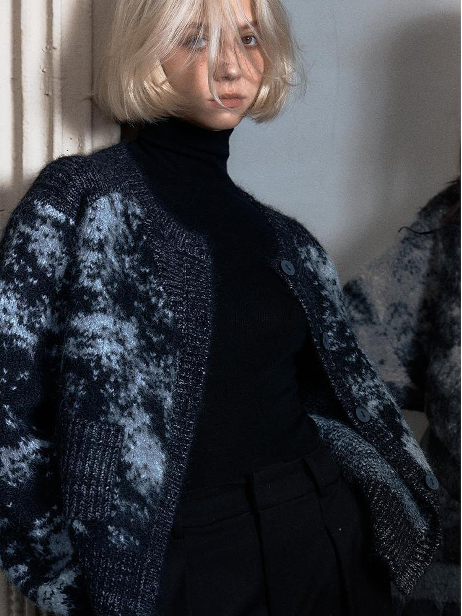 AnnoMundi Soft Alpaca Blend Textured Knit Cardigan V-Neck T-Shirt Long Sleeve