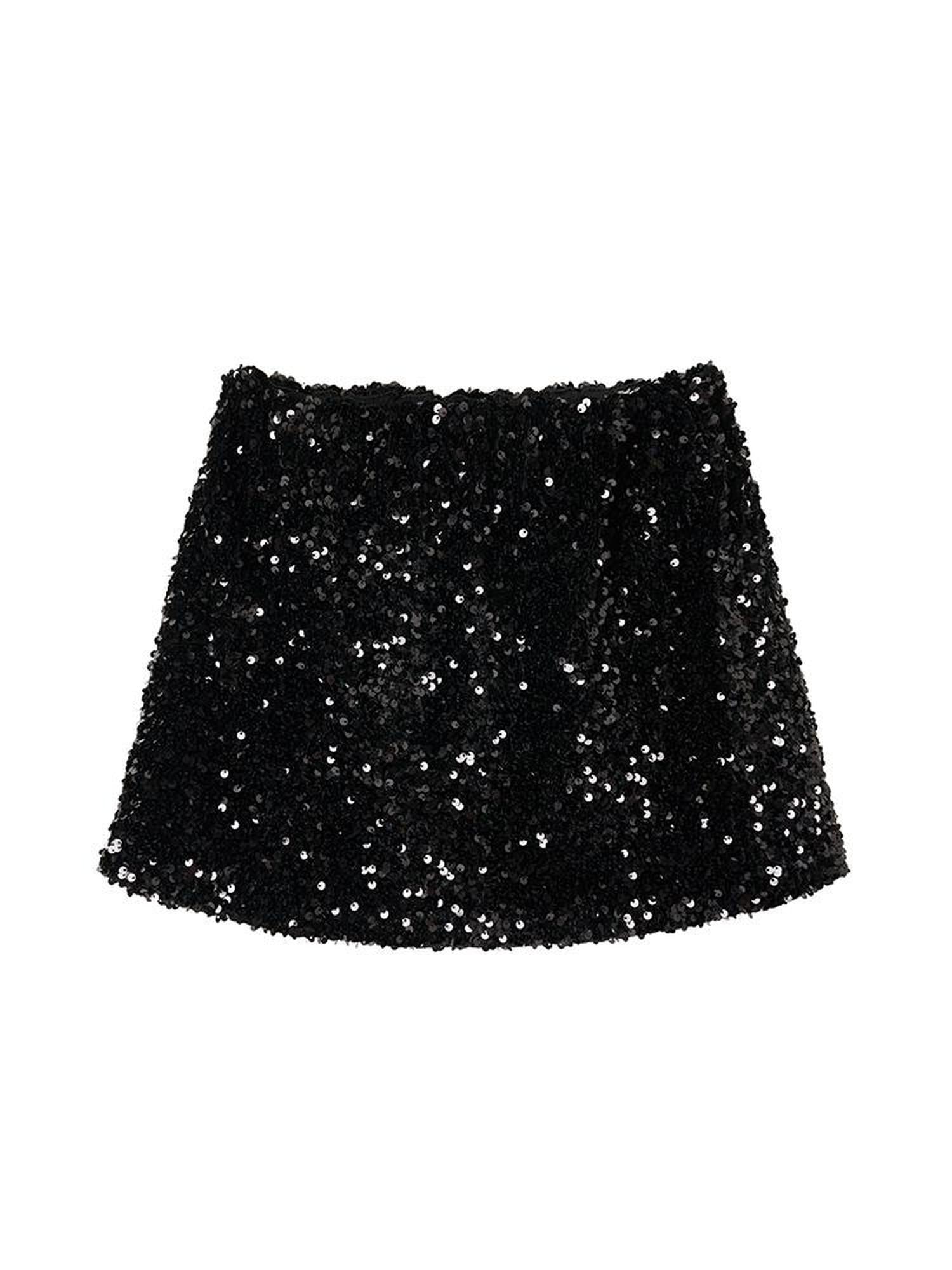 AnnoMundi Sparkle Sequin Black Velvet Mini Skirt