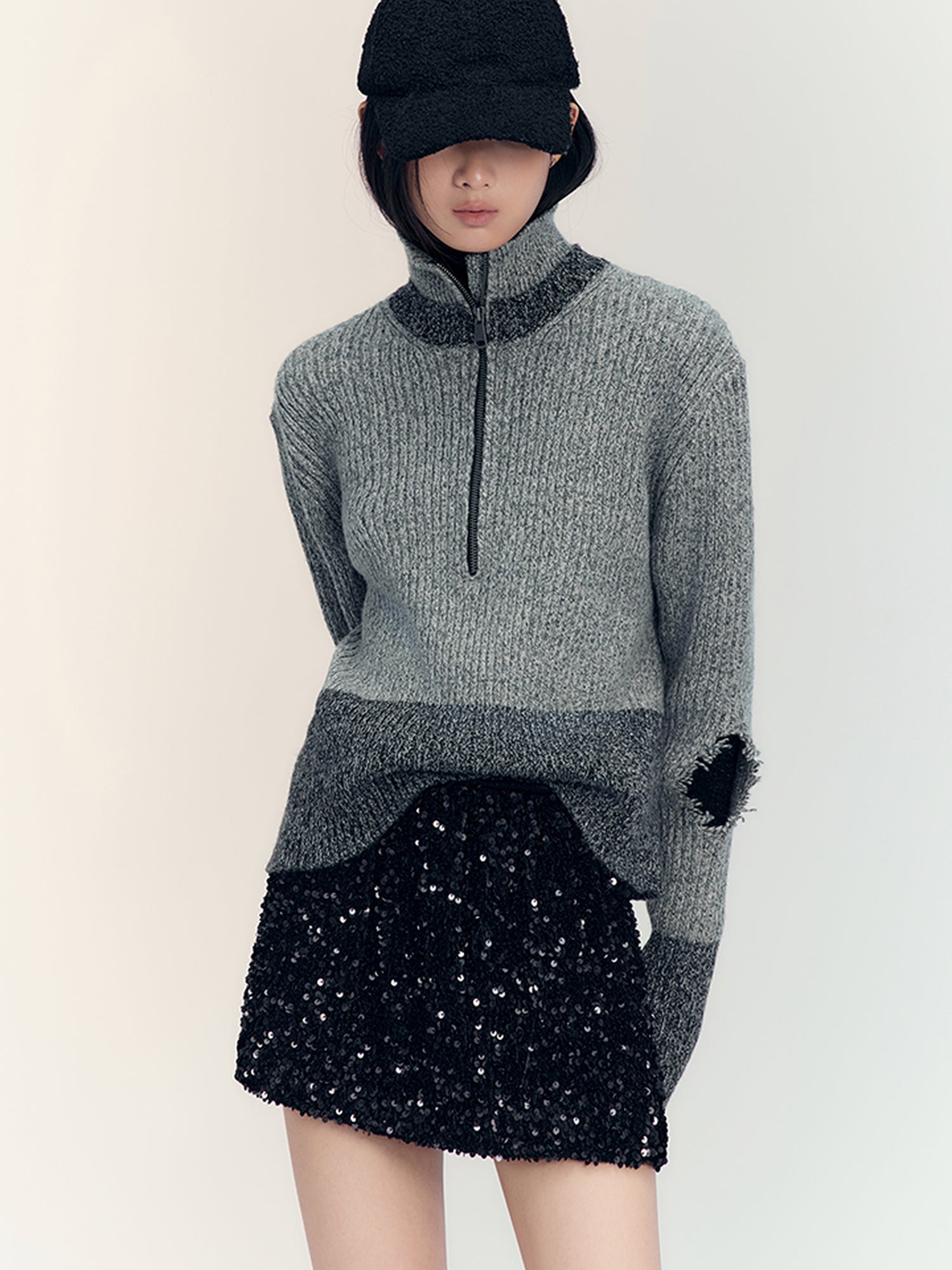 AnnoMundi Sparkle Sequin Black Velvet Mini Skirt