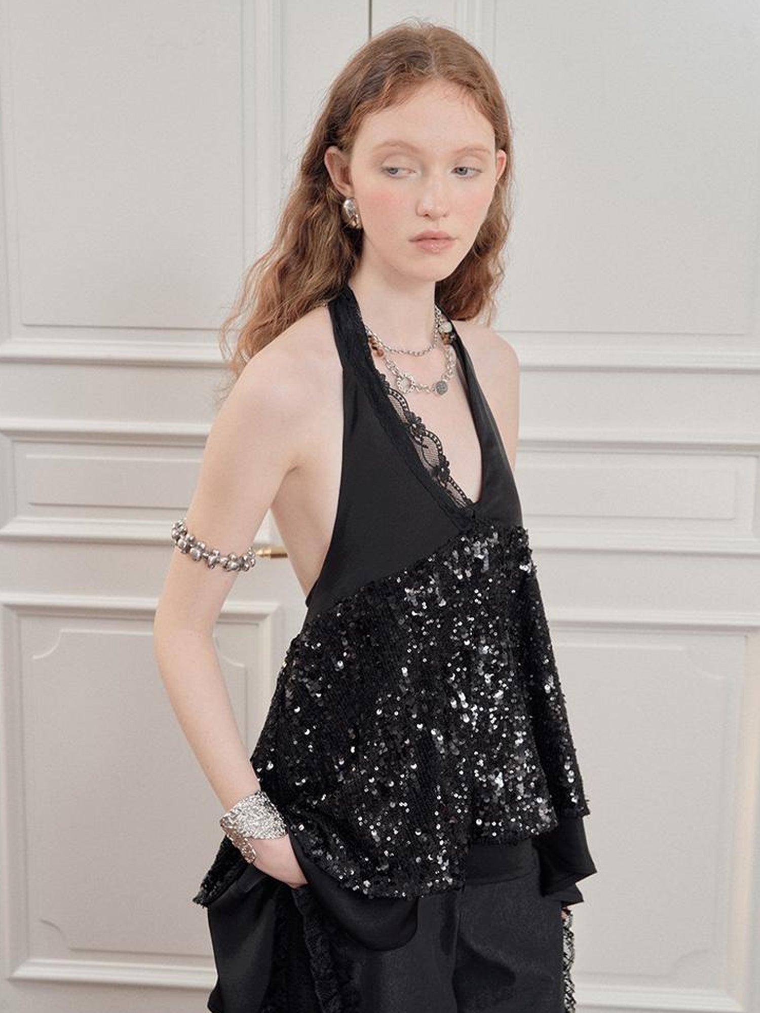AnnoMundi Sparkle Strap Evening Gown With Flowy Layered Hem
