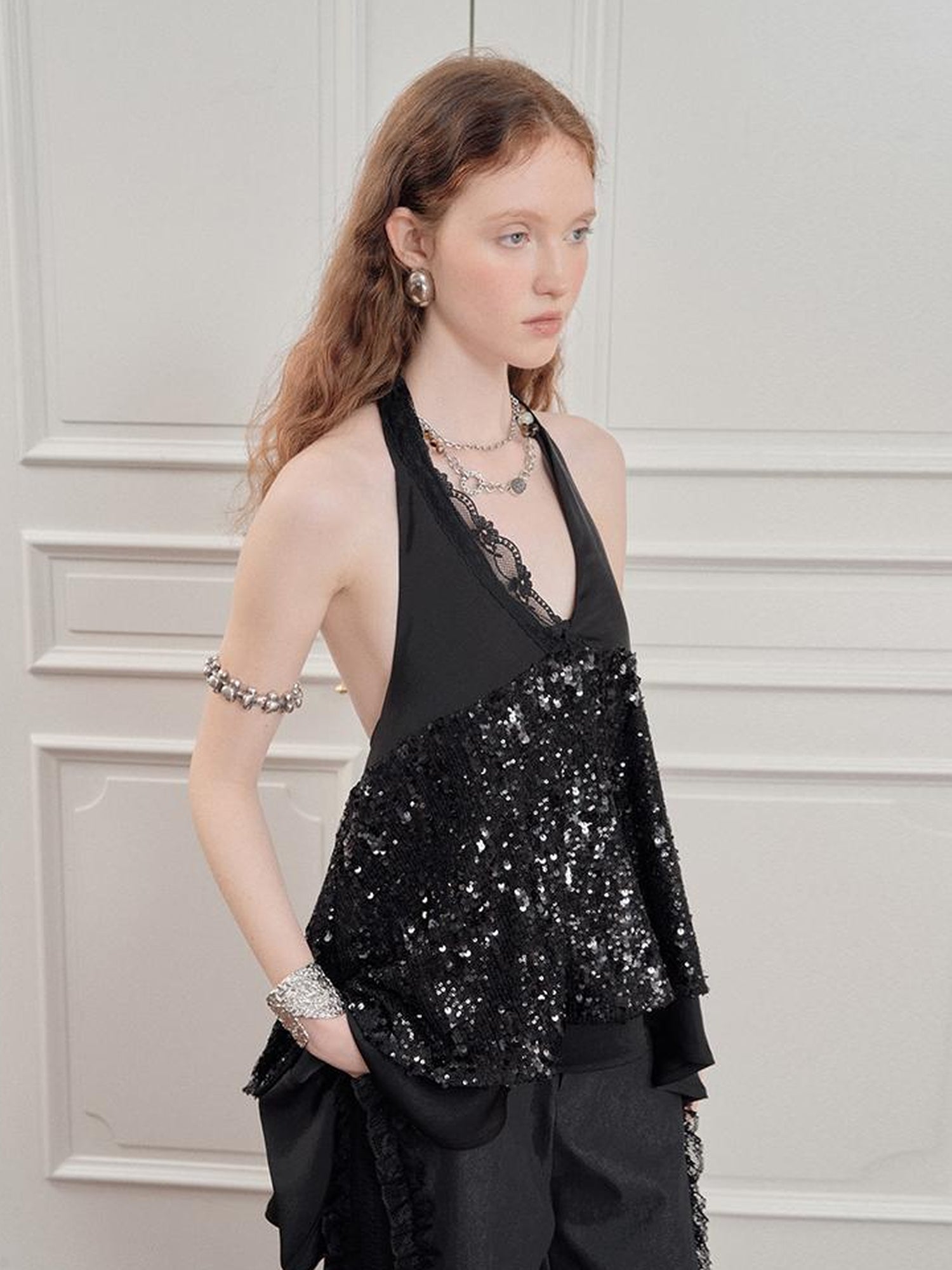AnnoMundi Sparkle Strap Evening Gown With Flowy Layered Hem