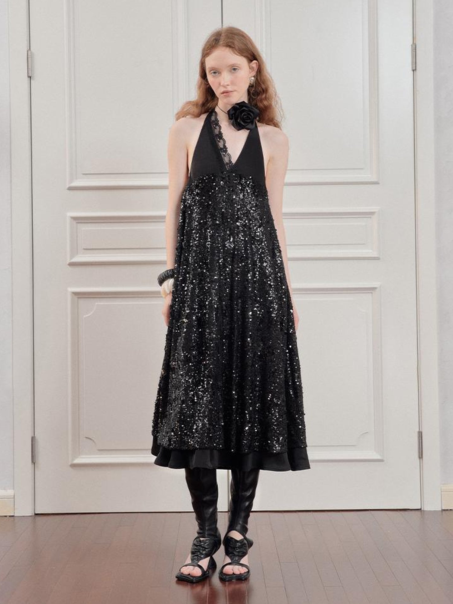 AnnoMundi Sparkle Strap Evening Gown With Flowy Layered Hem