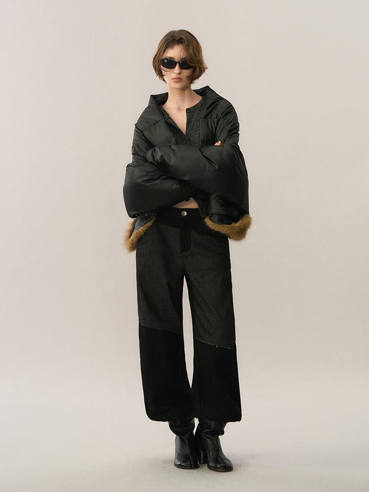 AnnoMundi Spliced Faux Denim Straight-leg Pants Women&