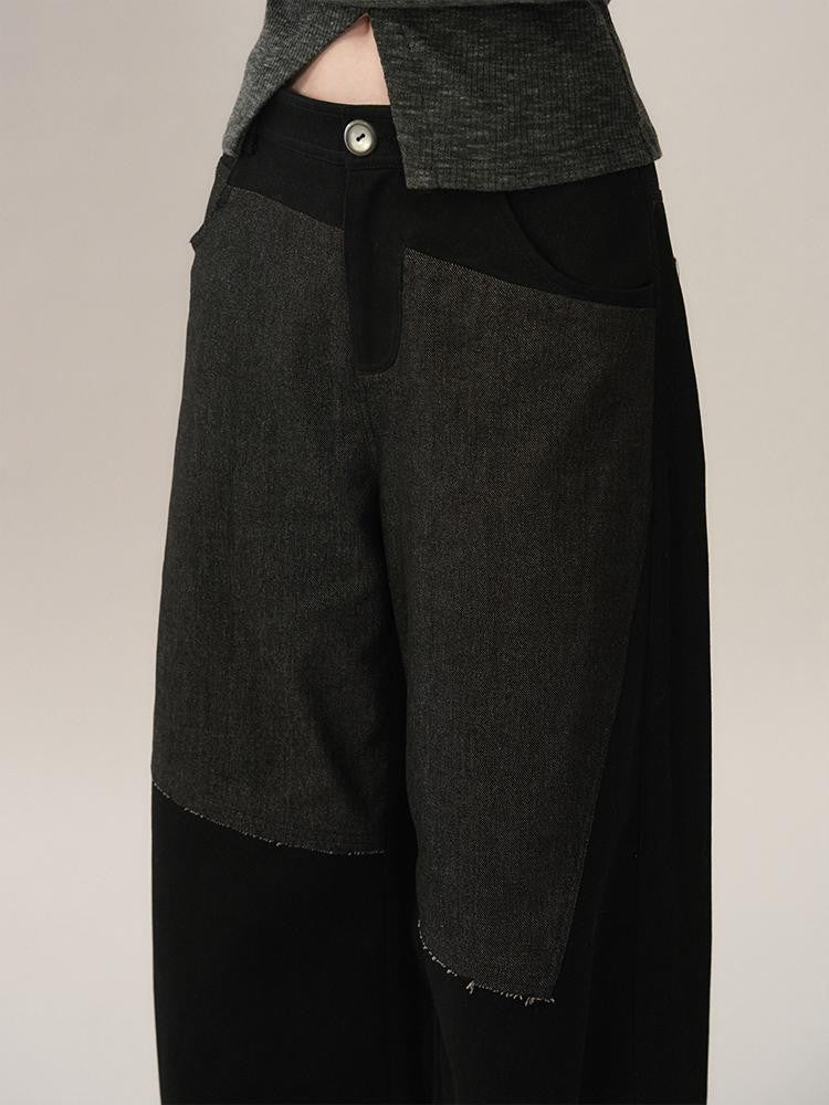 AnnoMundi Spliced Faux Denim Straight-leg Pants Women&